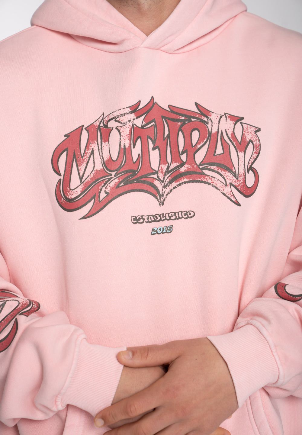 Multiply Apparel Oversize Hoodie VINTAGE WASHED GRAFFITI Pink Cherub – weitere Ansicht 4