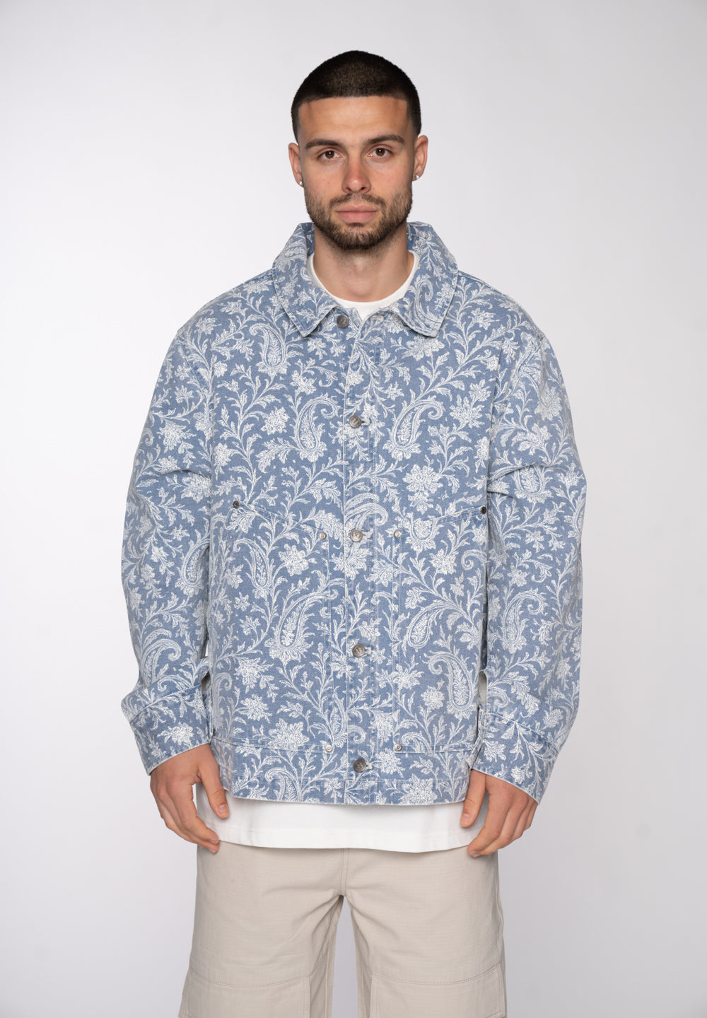 Multiply Apparel Jeans Jacket PAISLEY ONE Light Blue – Frontalansicht