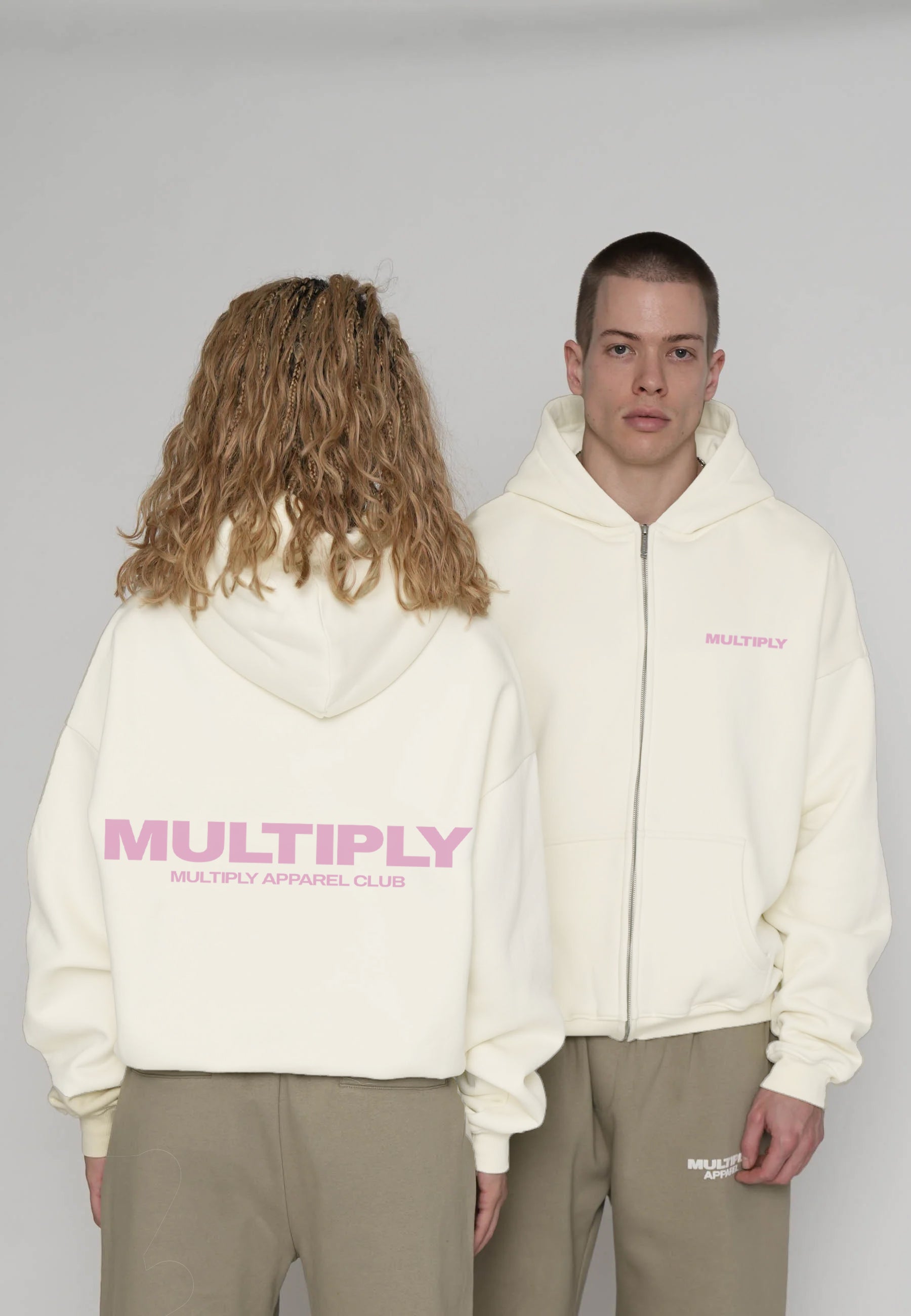 Multiply Apparel Oversize Zip Hoodie MULTIPLY Snow White – Frontalansicht
