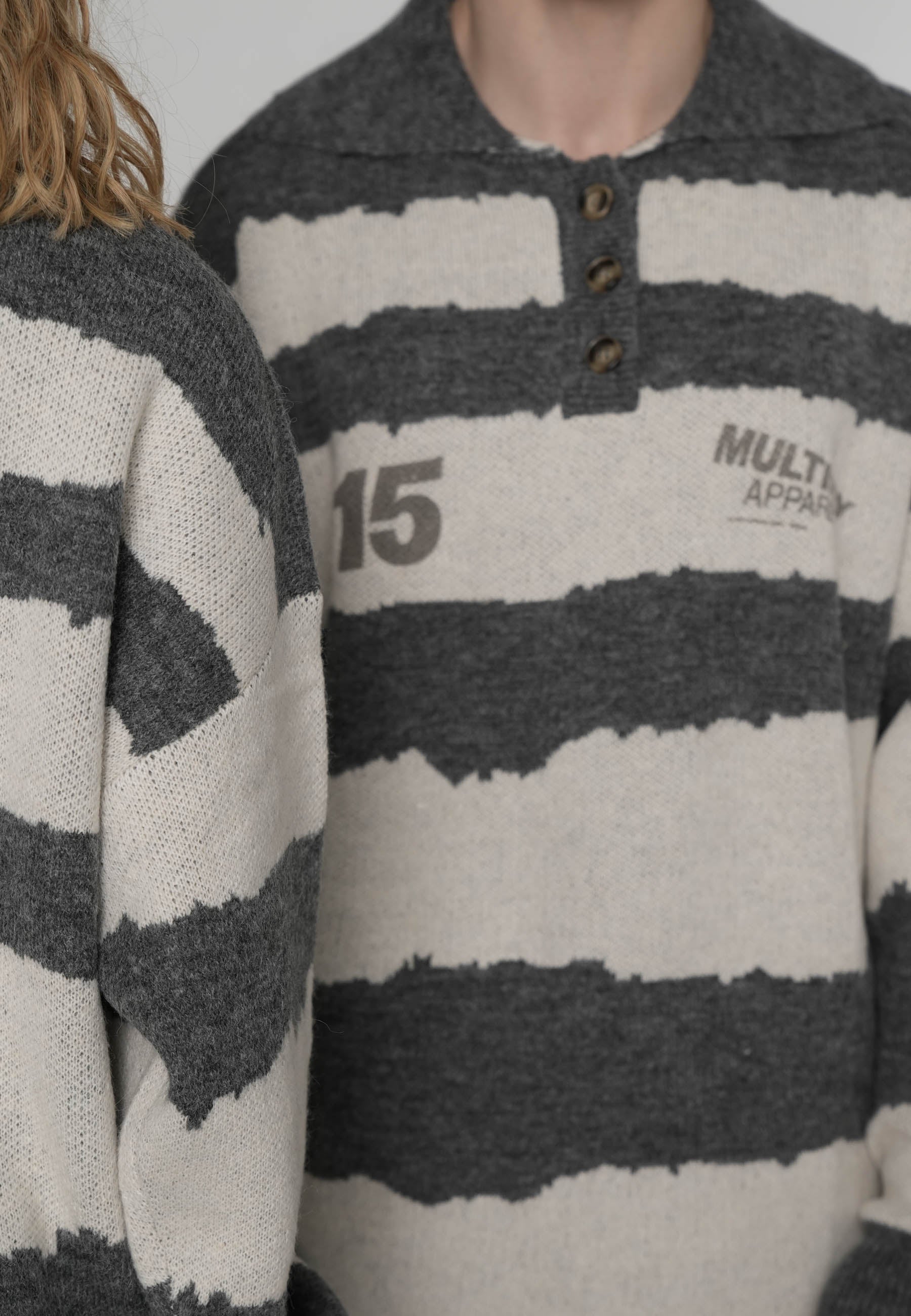Multiply Apparel Oversize knit Longsleeve Polo DUNES Black – weitere Ansicht 2