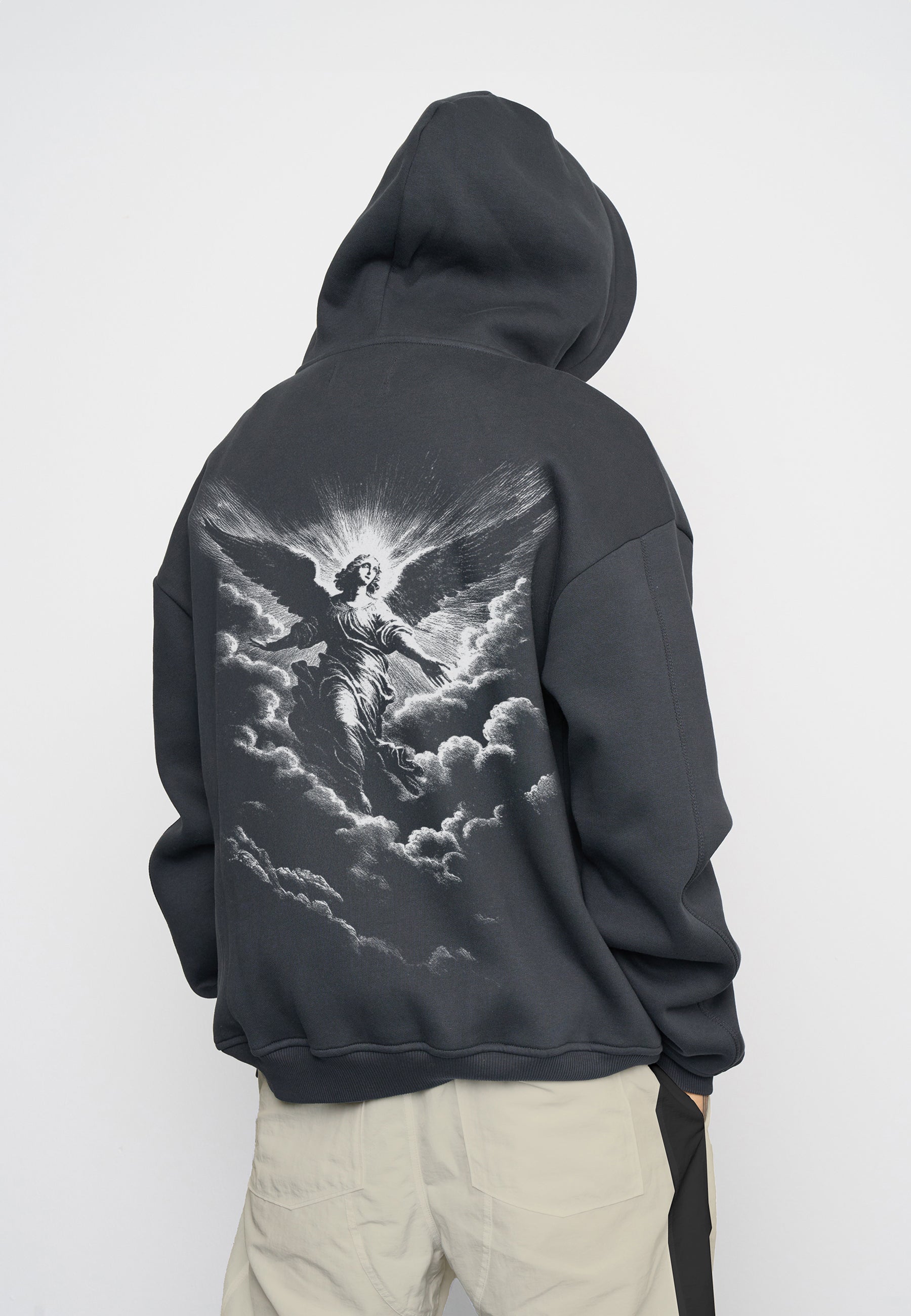 Oversize Zip Hoodie ANGELIC Black Soda Washed