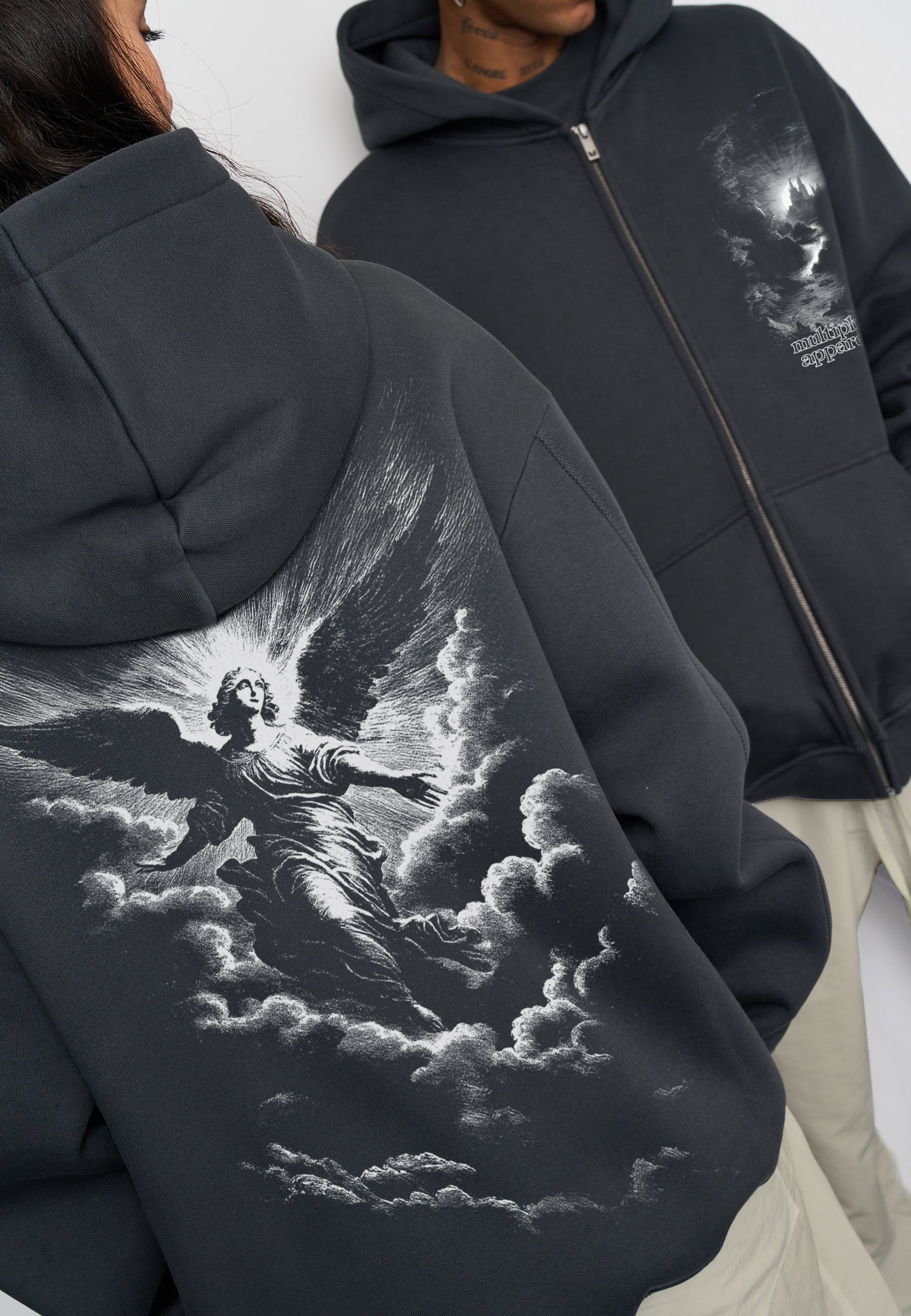 Oversize Zip Hoodie ANGELIC Black Soda Washed