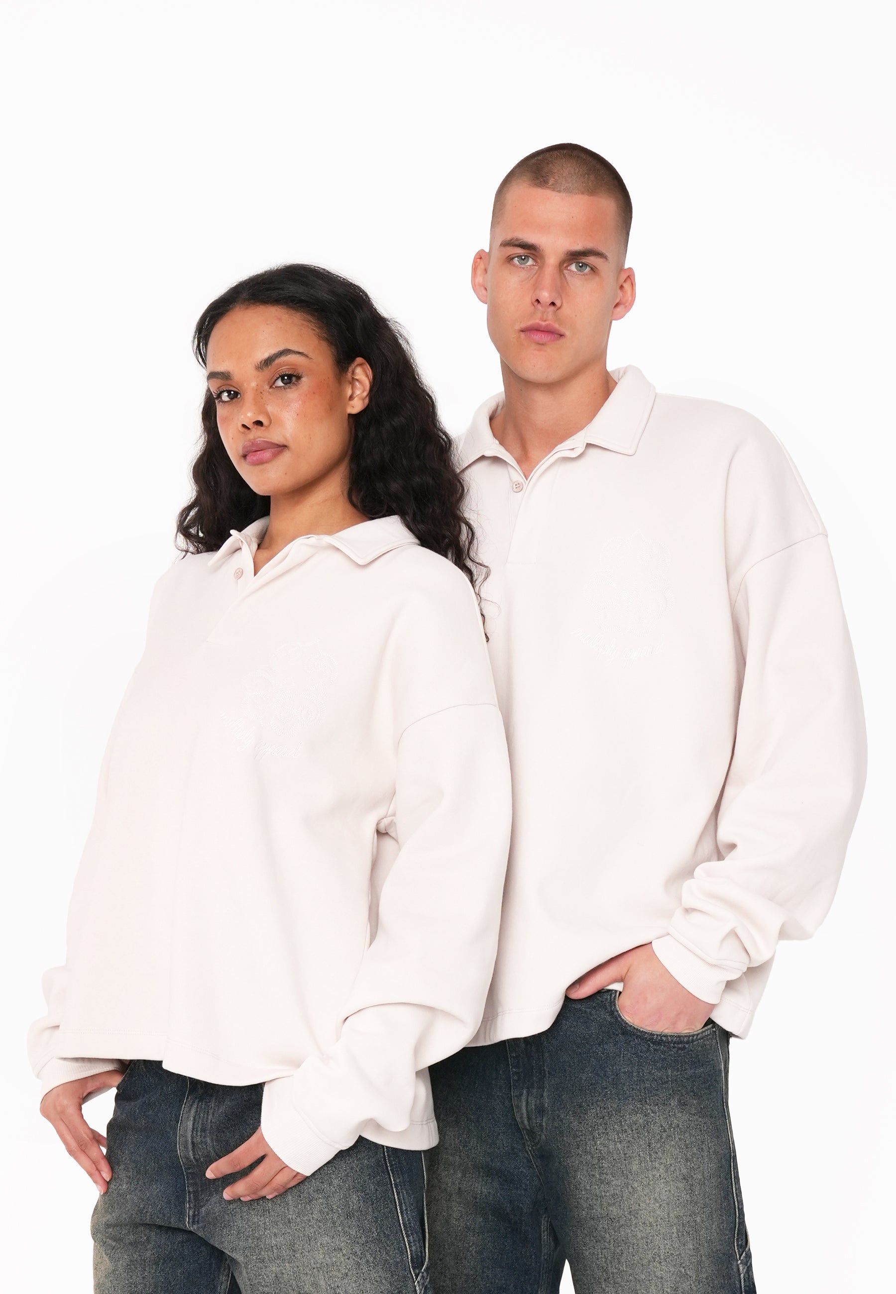 Multiply Apparel Oversize Longsleeve Polo INSCRIPTION White Sand – weitere Ansicht 3