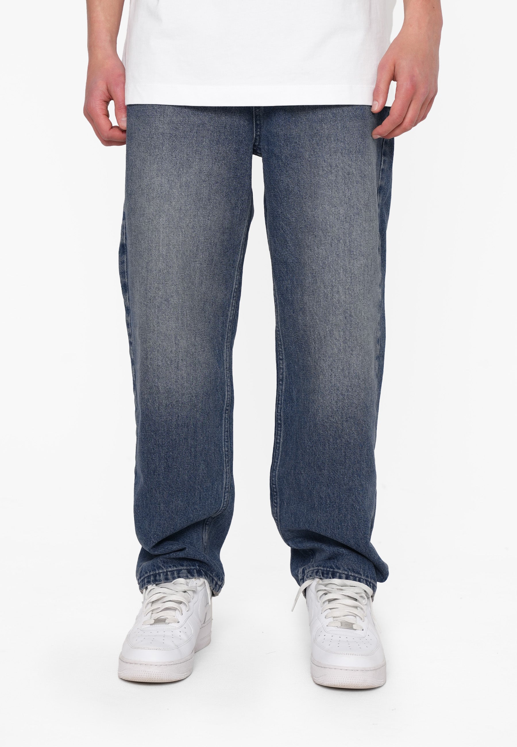 Multiply Apparel Wide Straight Jeans SLICK Blue Beige – Frontalansicht
