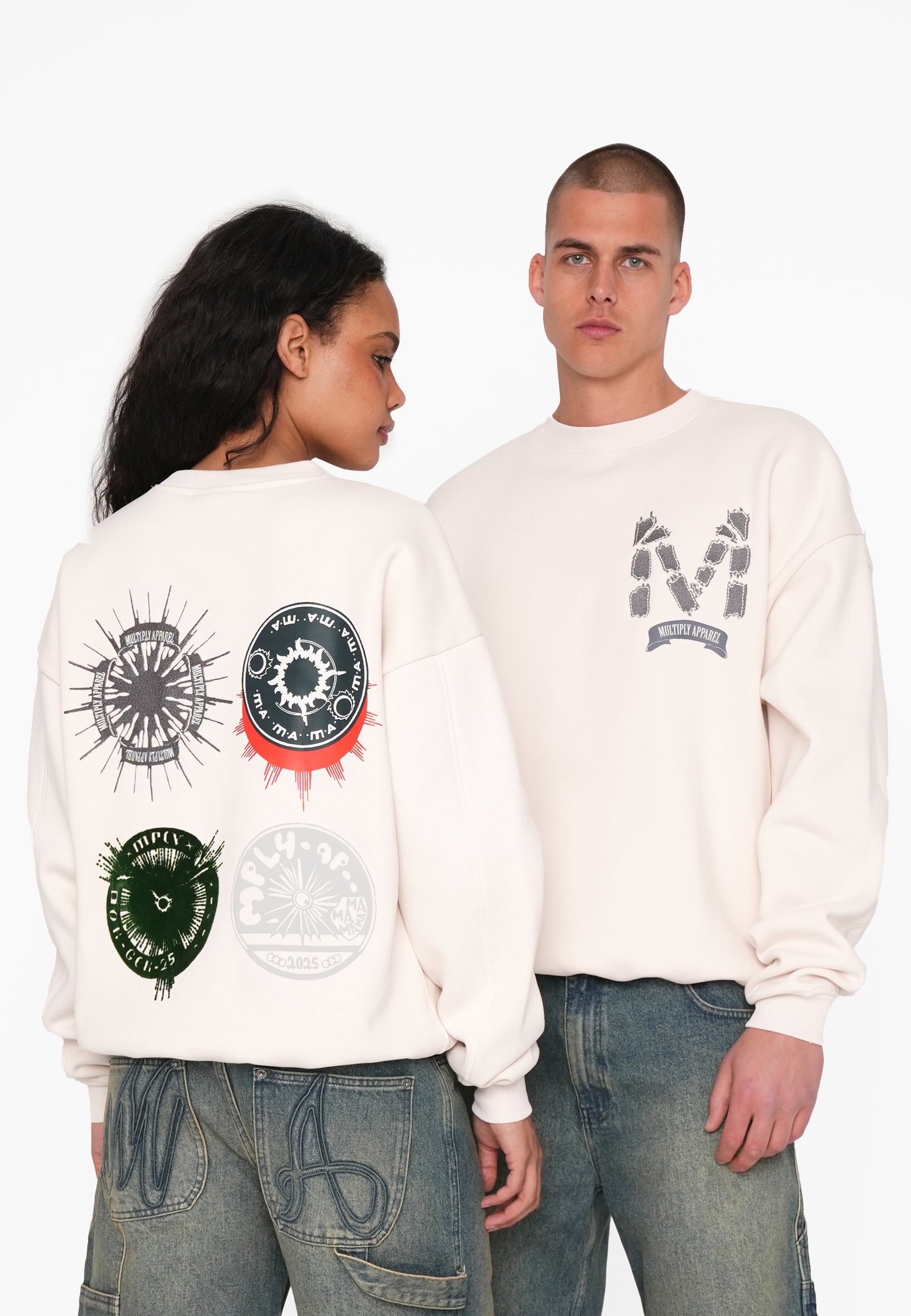 Multiply Apparel Oversize Sweatshirt ASSORTMENT White Sand – Frontalansicht