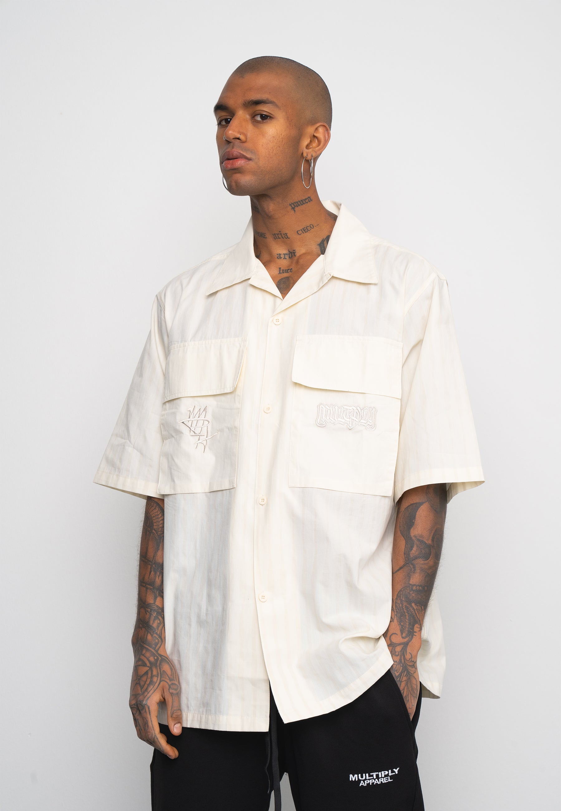 Multiply Apparel Oversize Shirt BARS White Asparagus – Frontalansicht