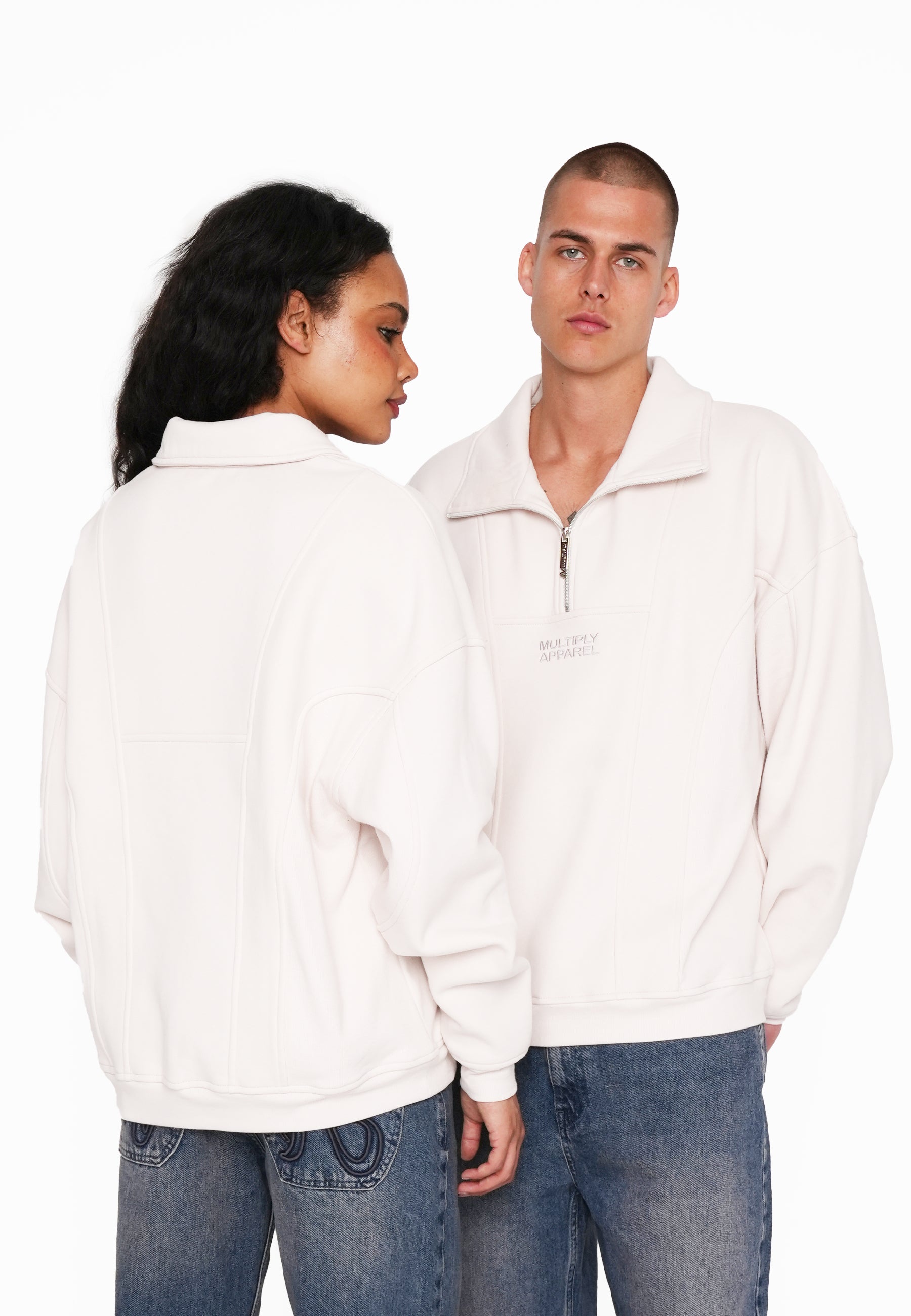 Multiply Apparel Oversize Half Zip Polo EXPLORER White Sand – weitere Ansicht 2