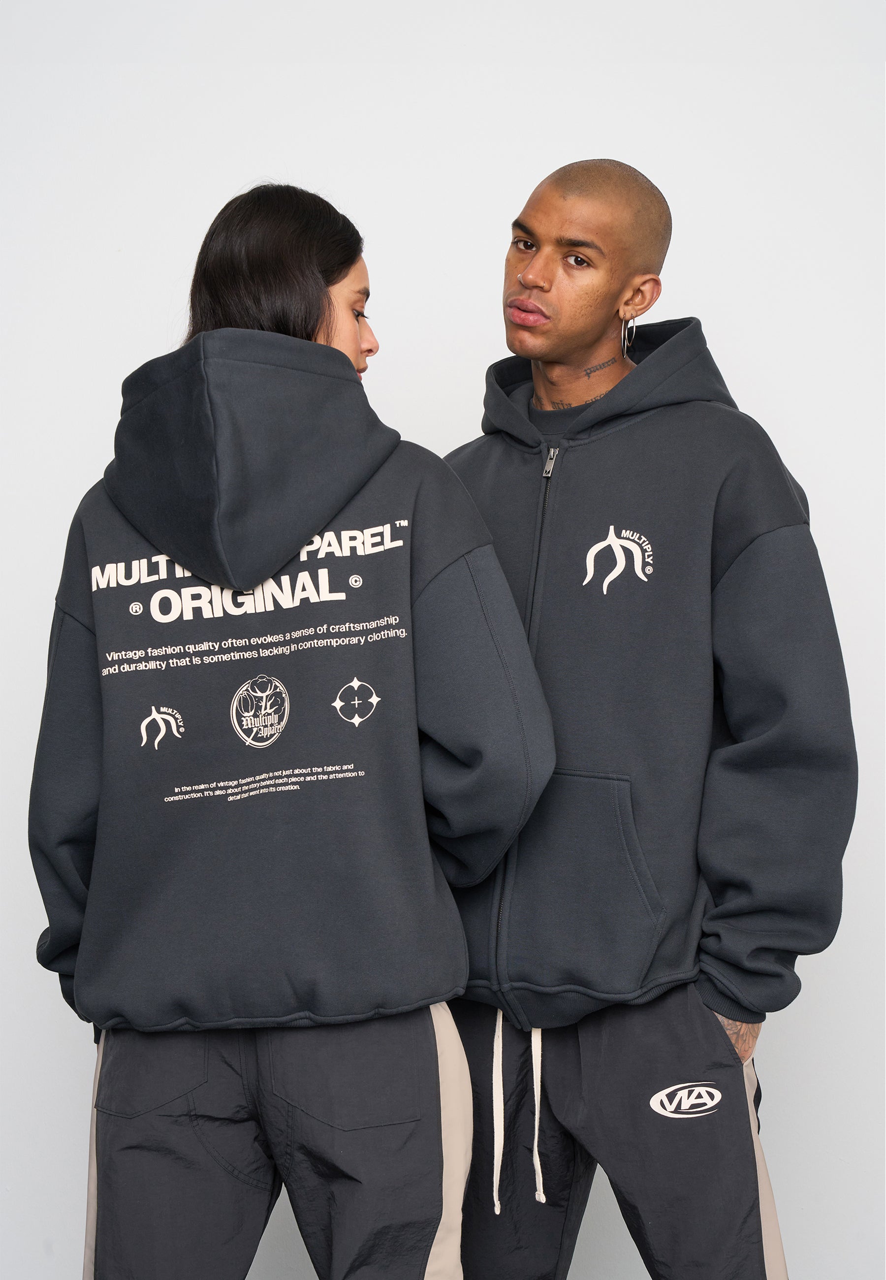 Multiply Spparel Oversize Zip Hoodie ORIGIN Black Soda Washed