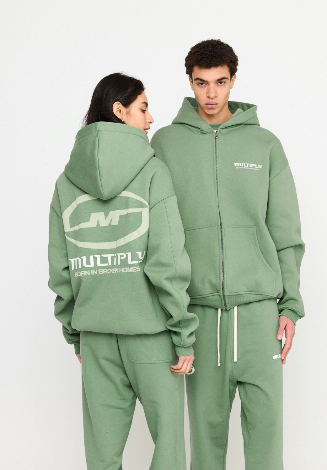 Oversize zip hoodie BROKEN IDENTITY Hedge Green