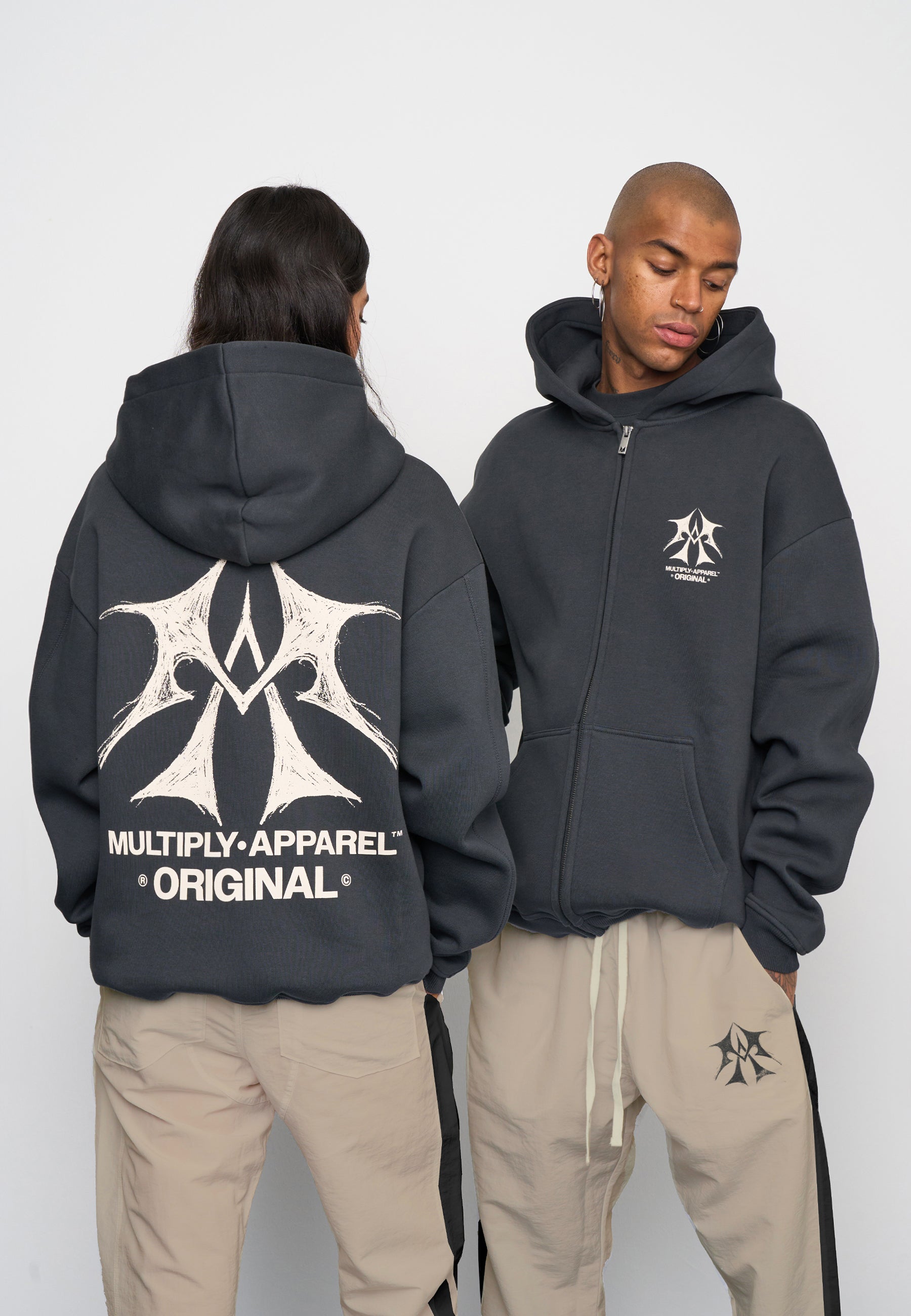 Multiply Spparel Oversize Zip Hoodie SKETCH Black Soda Washed