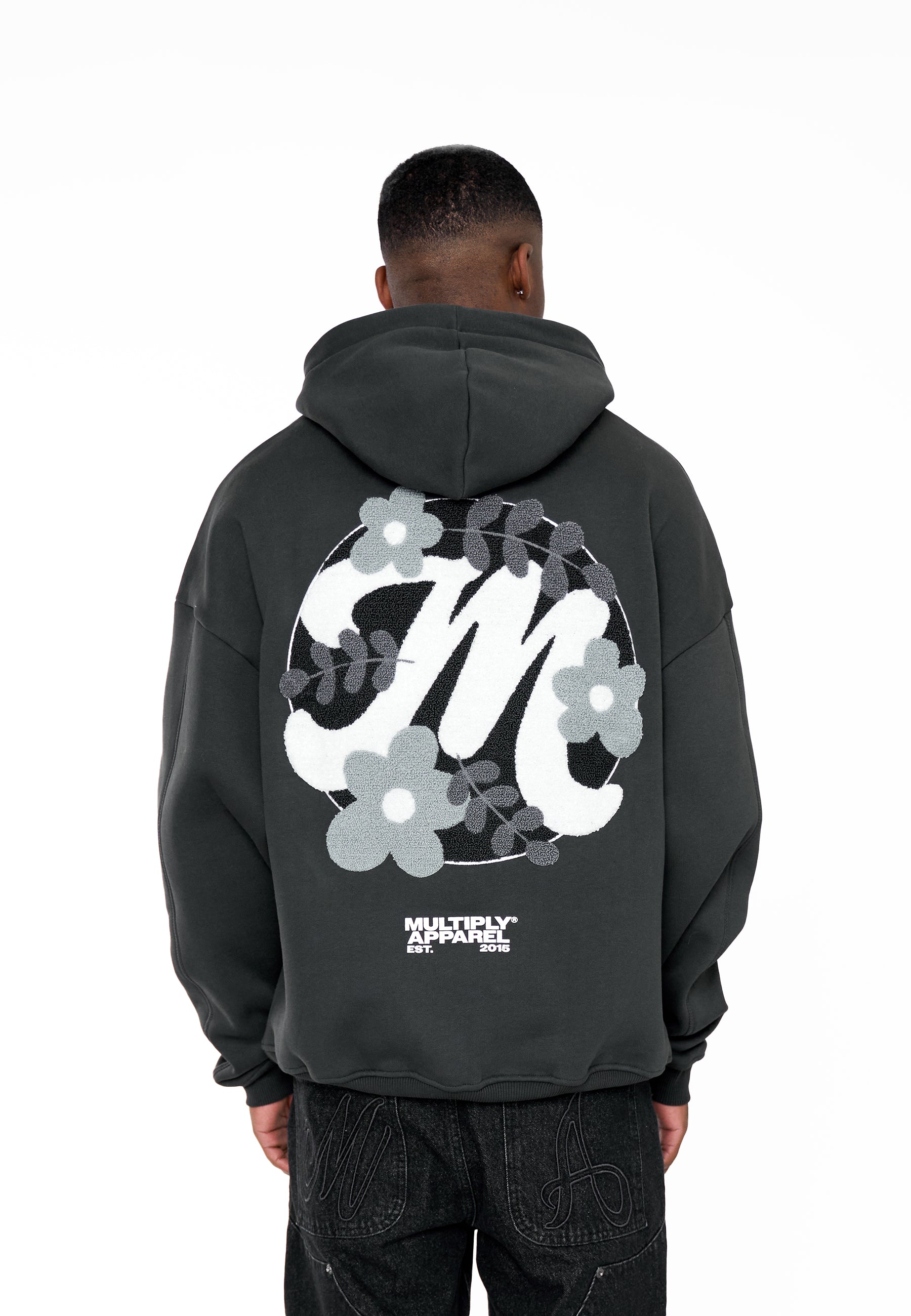 Multiply Apparel Oversize Hoodie M FLORAL 2 Black Soda Washed – weitere Ansicht 3