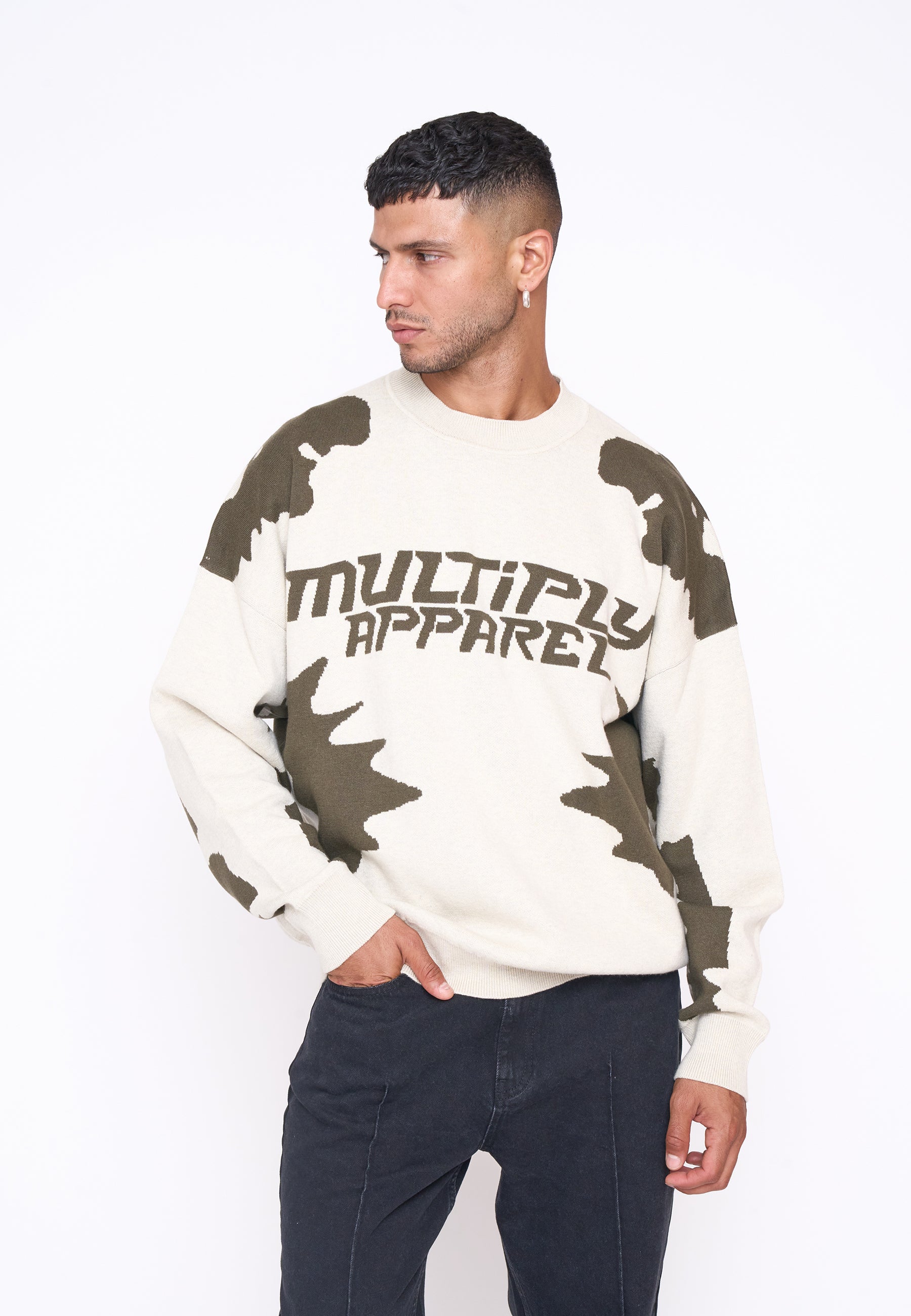 Multiply Apparel Oversize Knit Sweater URBAN White Swan Green – weitere Ansicht 3