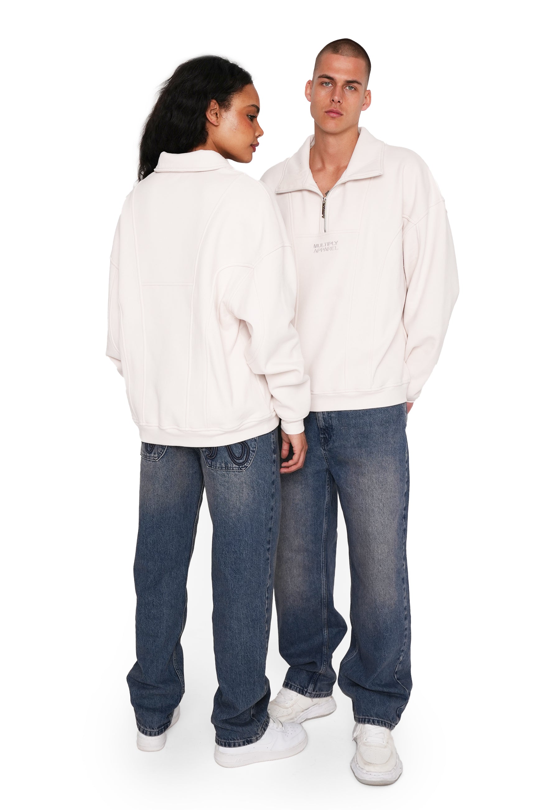 Multiply Apparel Oversize Half Zip Polo EXPLORER White Sand – weitere Ansicht 6