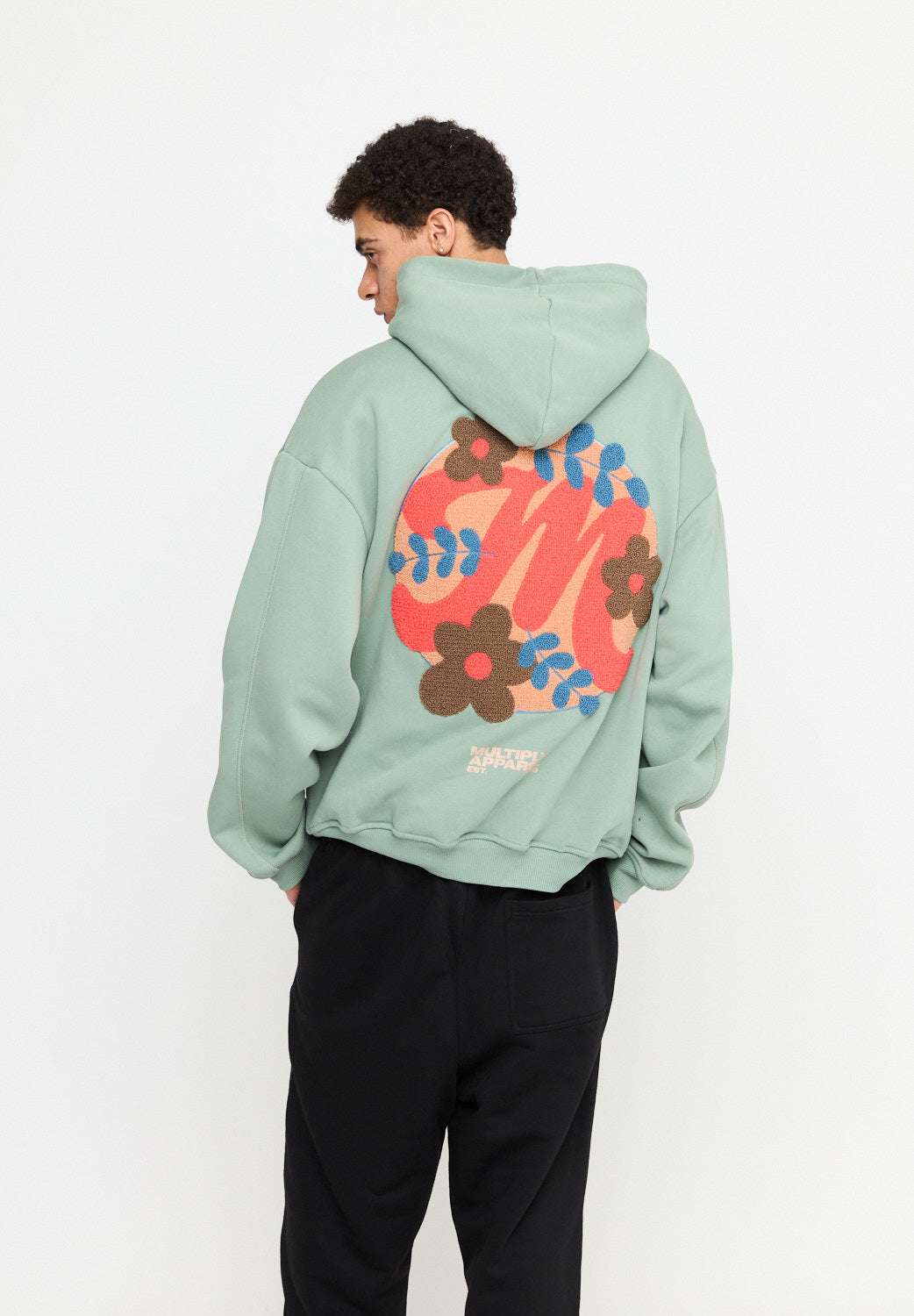 Oversize Hoodie M FLORAL Liiy Pad Soda Washed
