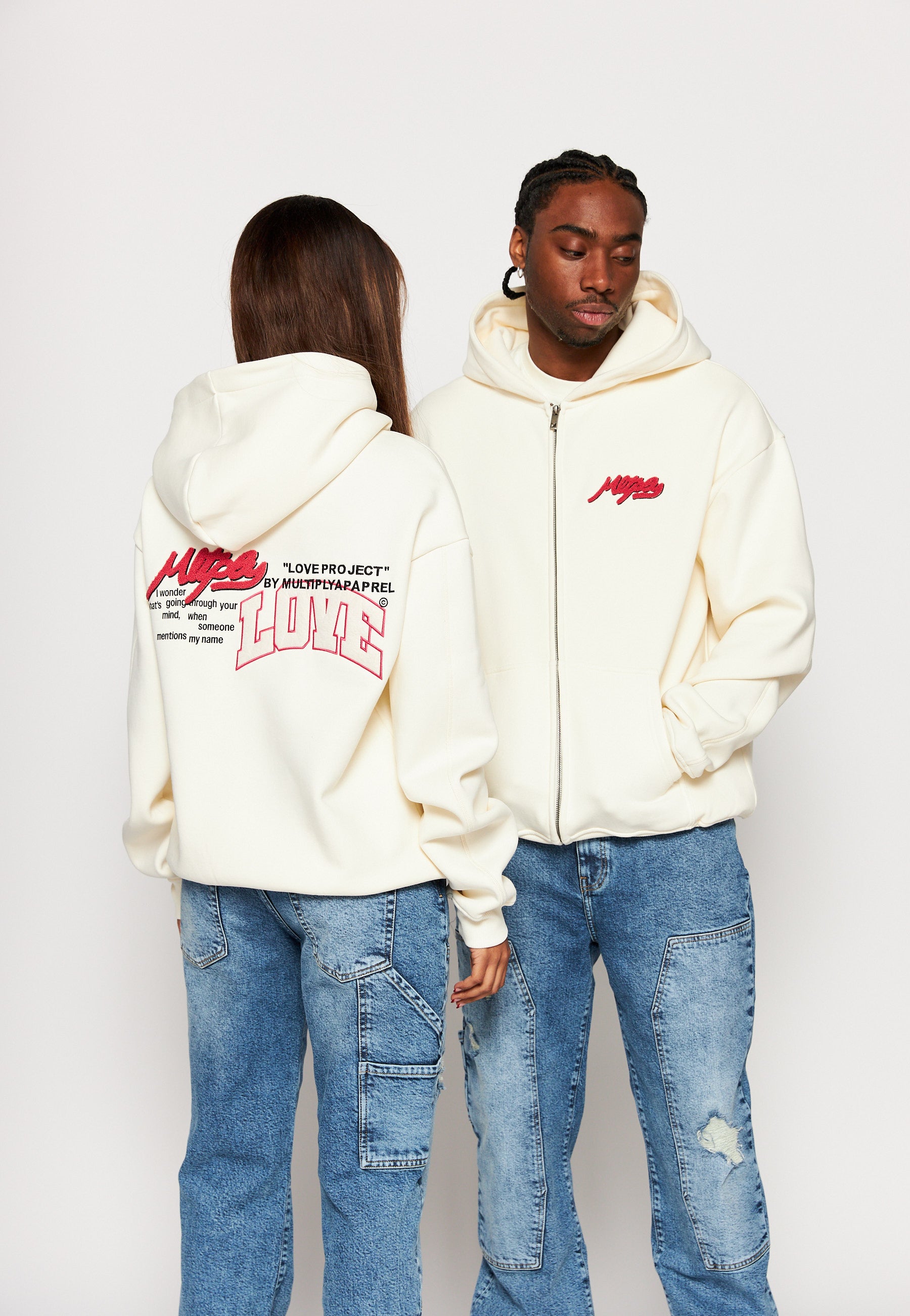 Multiply Apparel Oversize Zip Hoodie COLLEGE MIX Egret – Frontalansicht