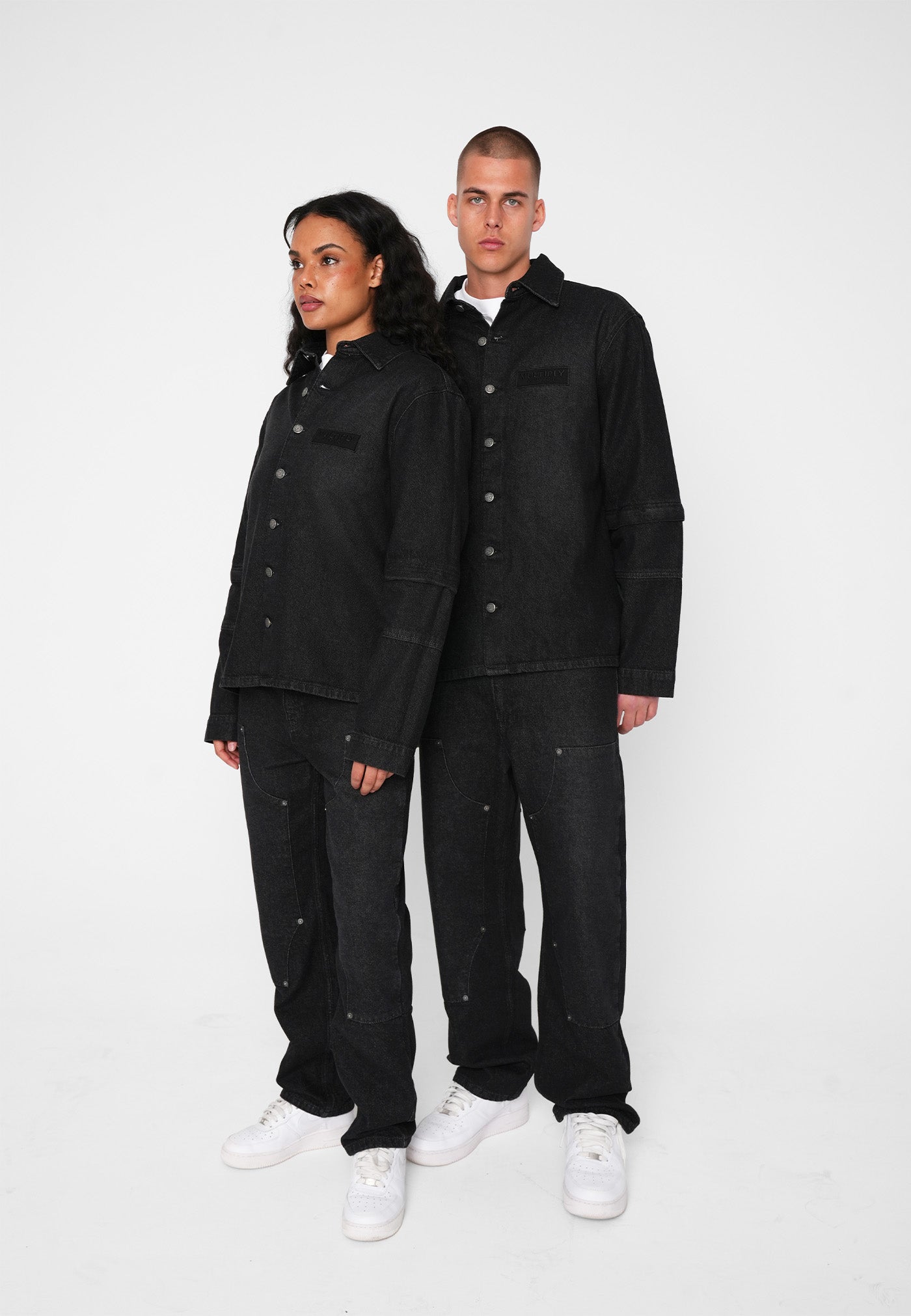 Multiply Apparel Denim Double Sleeve Shirt Slider – Frontalansicht