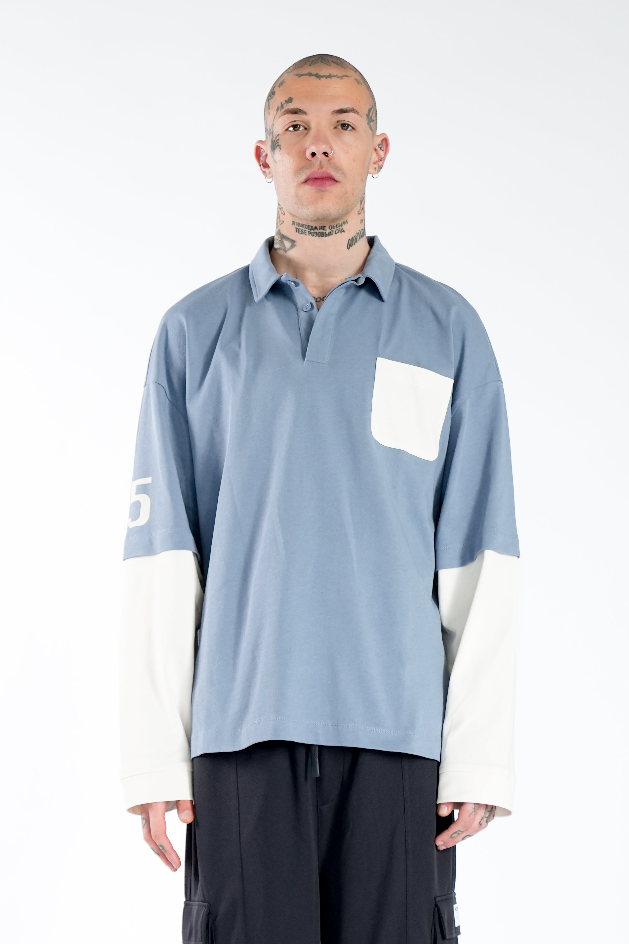 Multiply Apparel Oversize Double Polo MIRROR Flint Stone Washed – weitere Ansicht 3