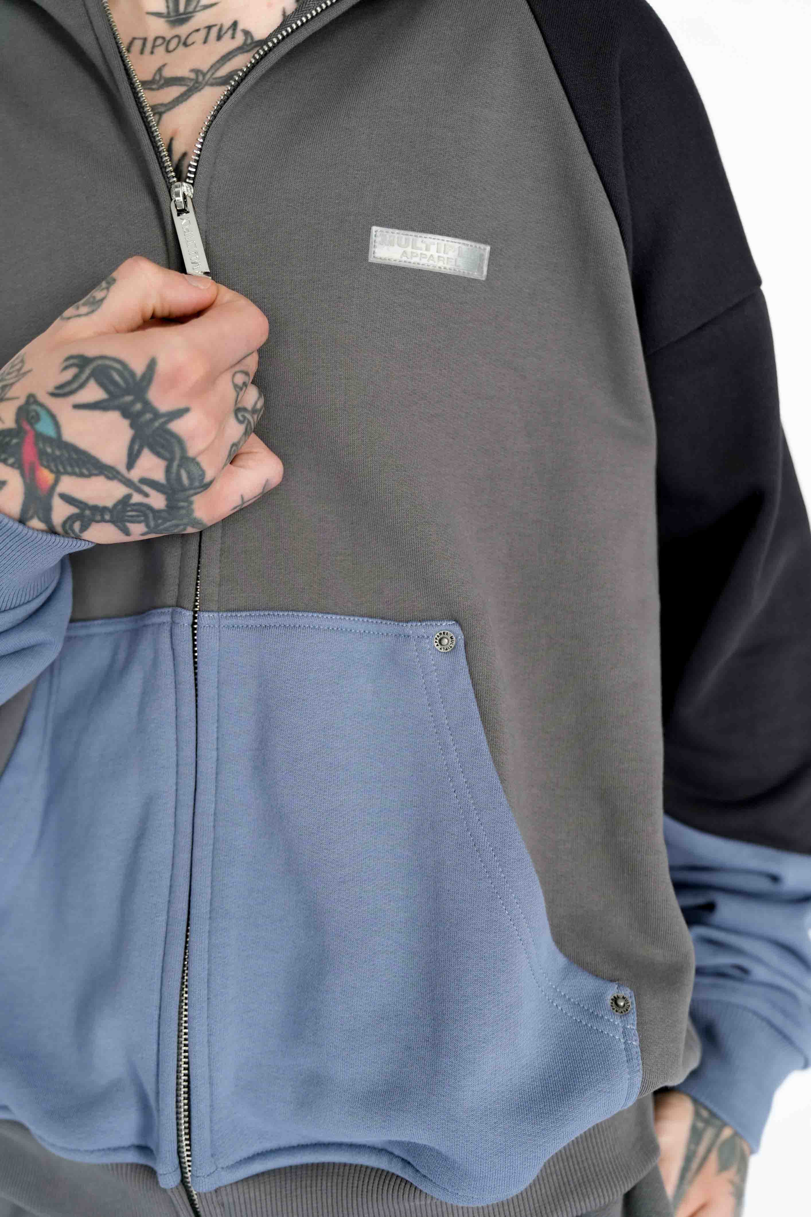 Multiply Apparel Oversize Divided Zip Hoodie REINFORCED Gargoyle – weitere Ansicht 2