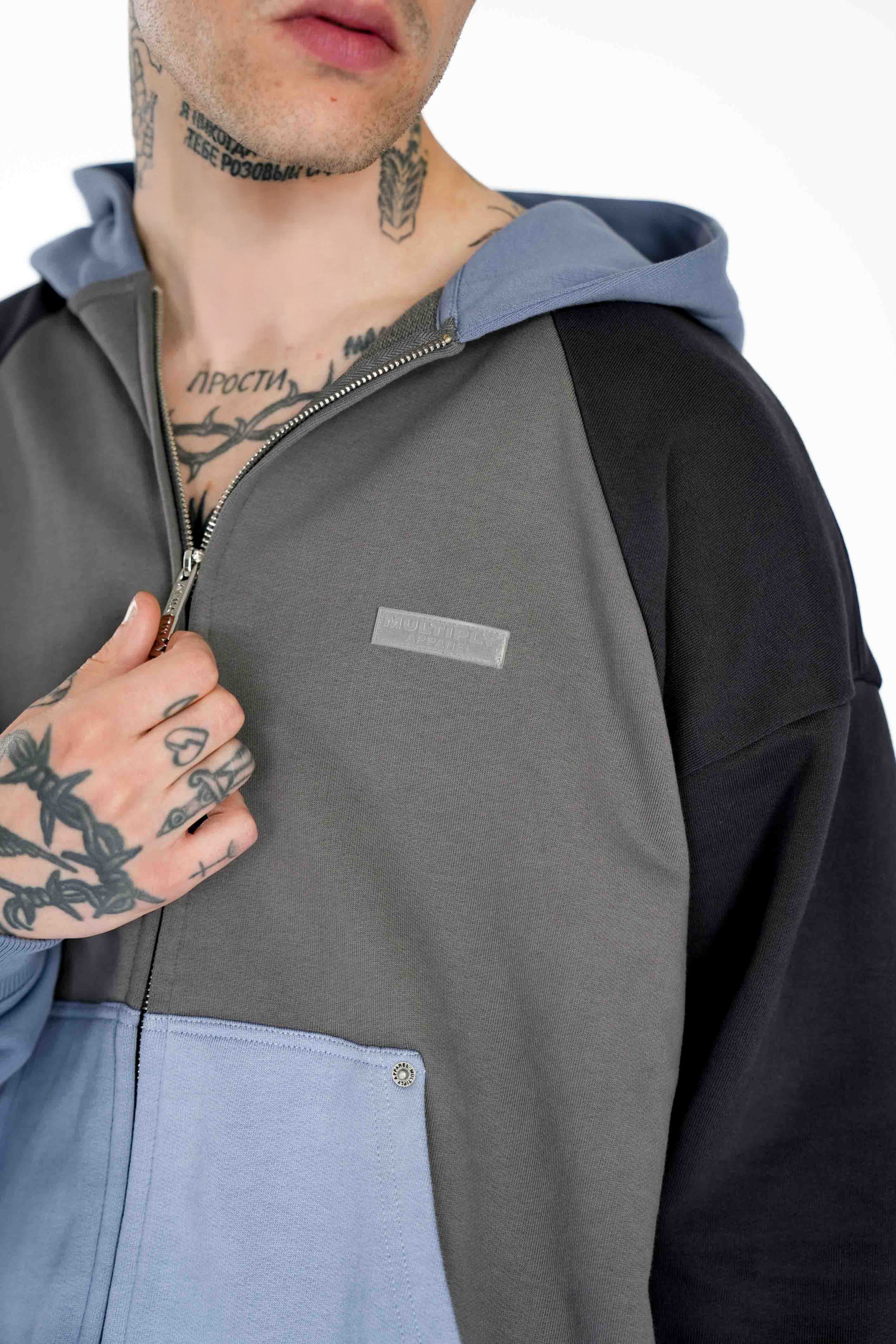 Multiply Apparel Oversize Divided Zip Hoodie REINFORCED Gargoyle – weitere Ansicht 3