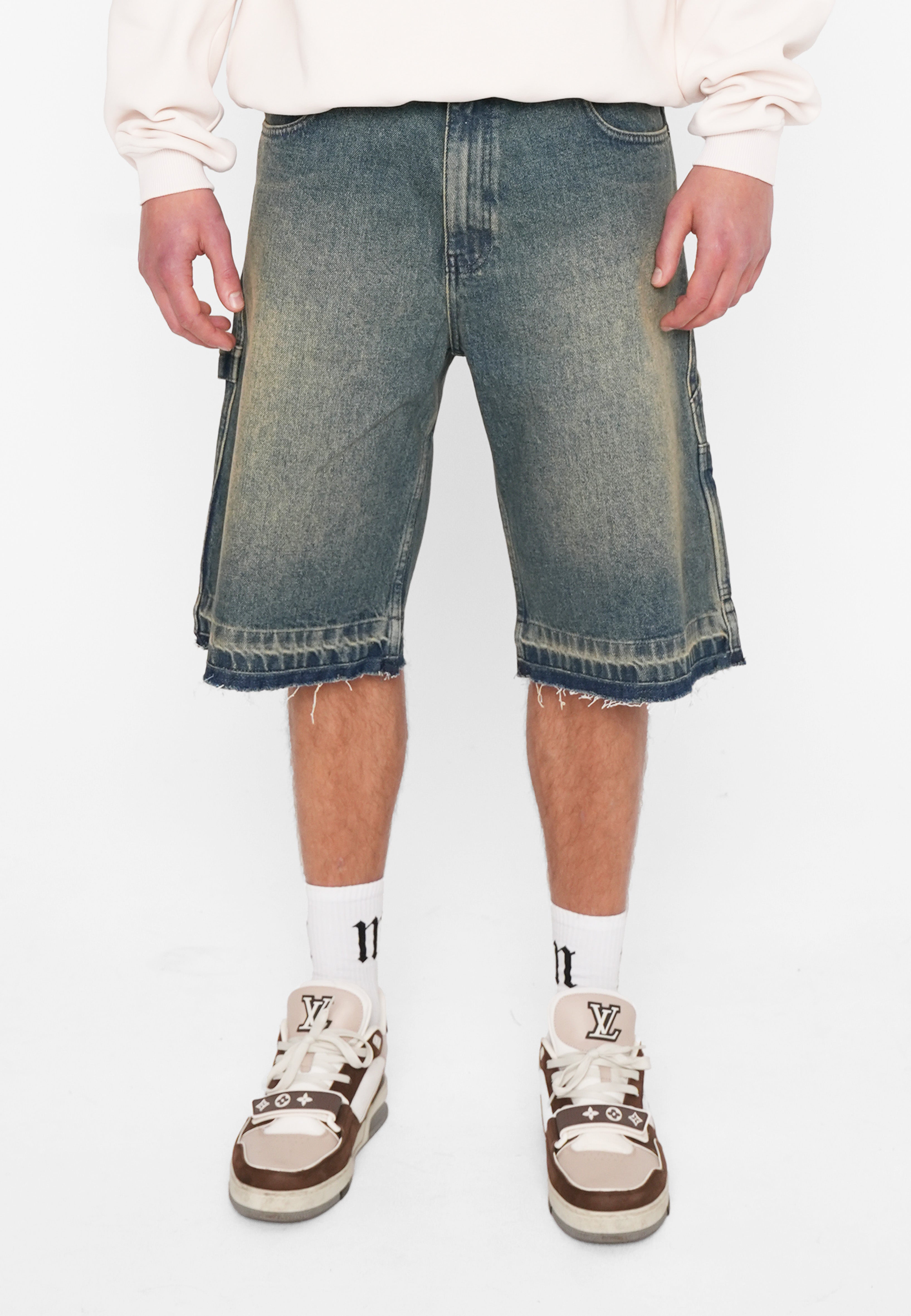 Multiply Apparel Baggy Denim JORTS Blue Sand – Frontalansicht