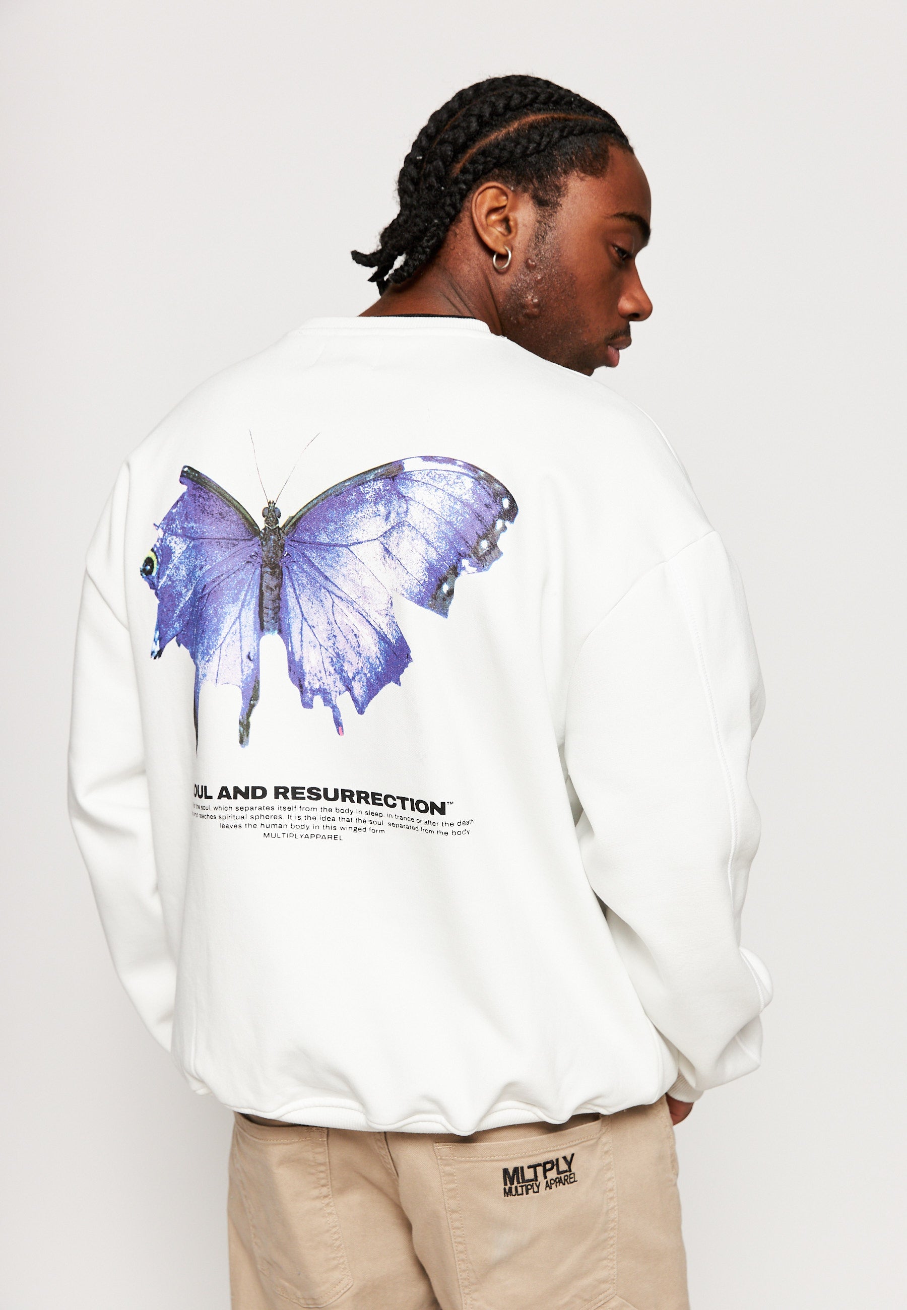 Multiply Apparel Oversize Sweatshirt BUTTERFLY Snow White – weitere Ansicht 4