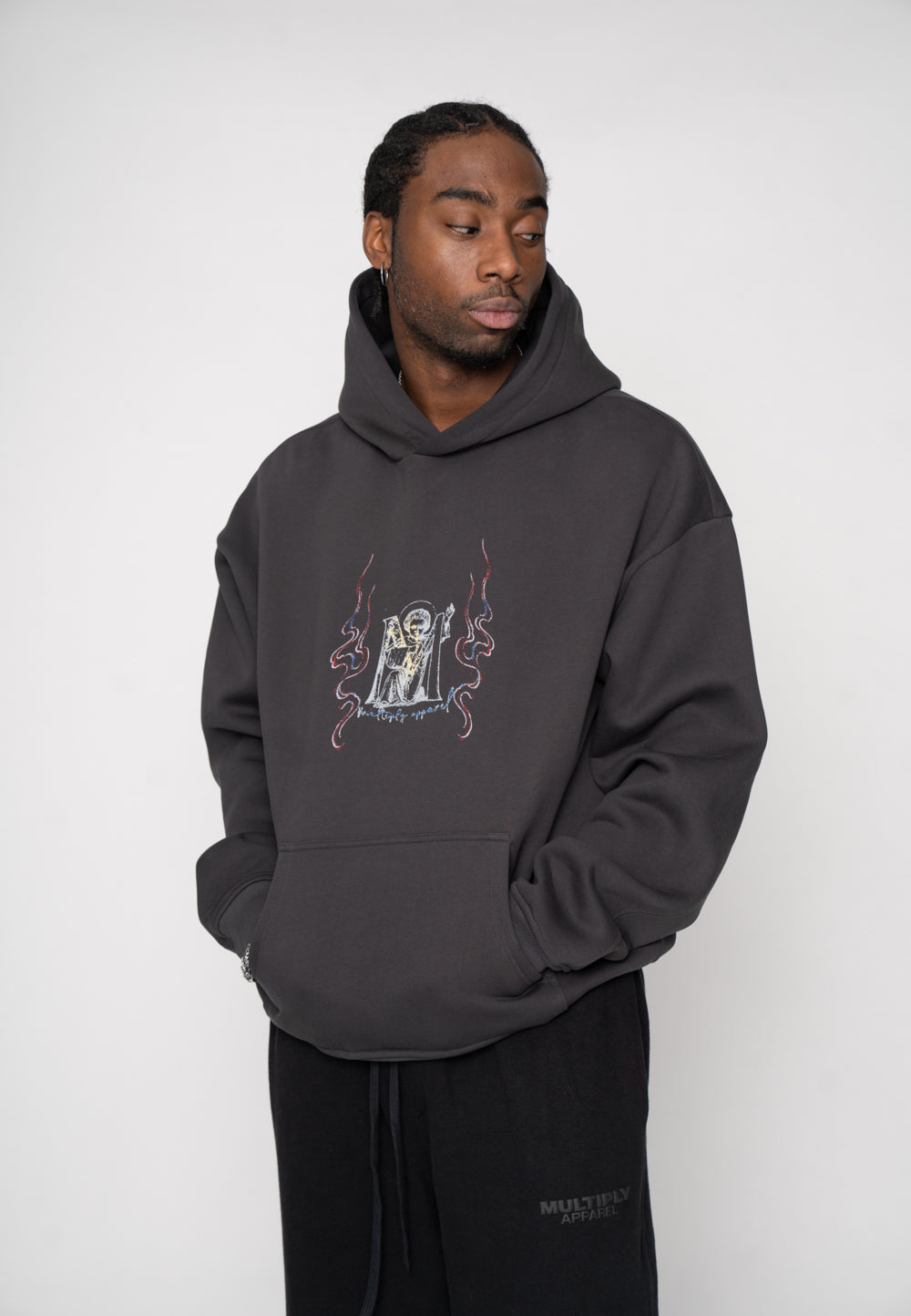Multiply Apparel Oversize Hoodie BIRD SKETCH Black Soda Washed – weitere Ansicht 7