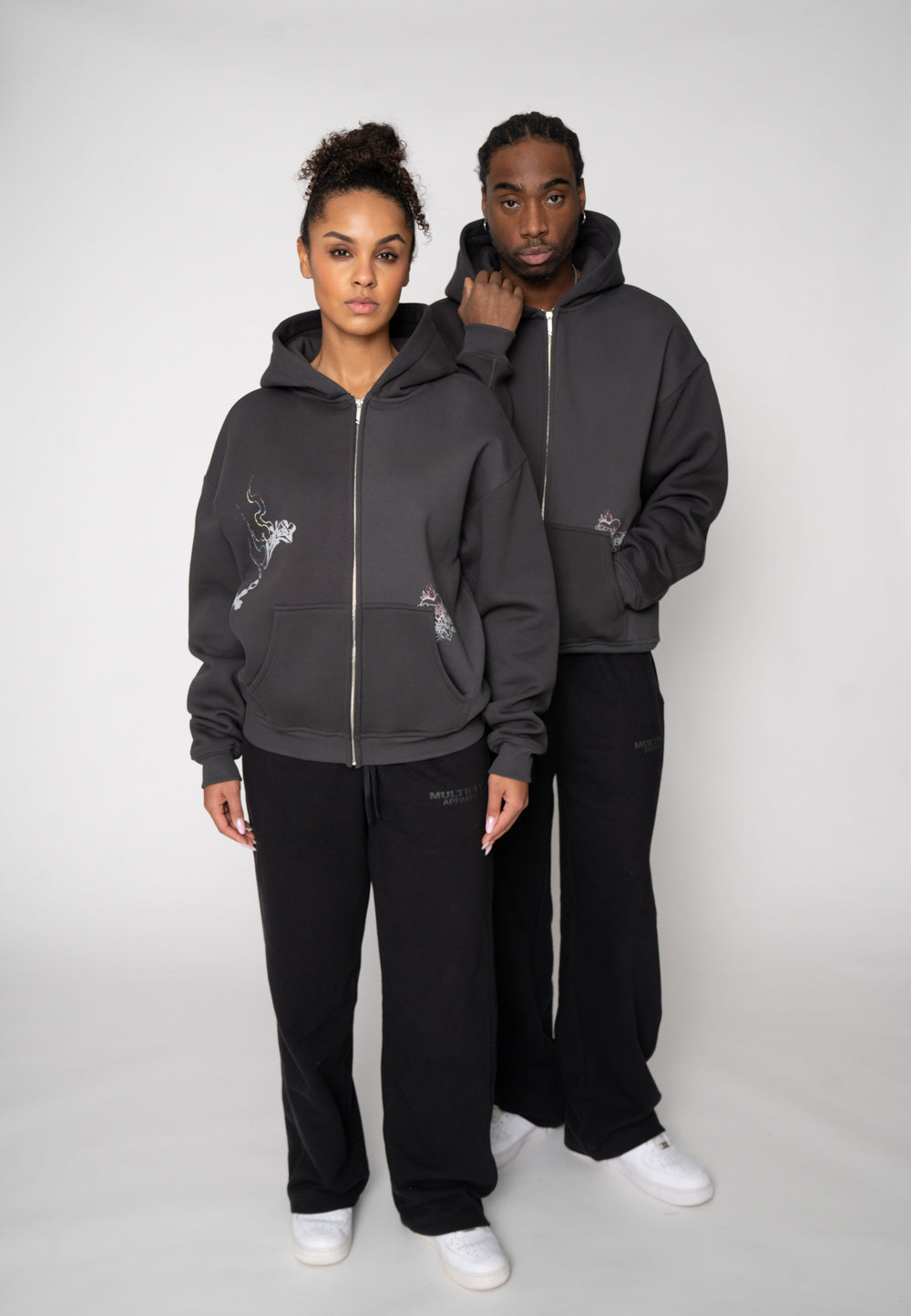 Multiply Apparel Oversize Zip Hoodie FAIRY SKETCH Black Soda Washed – weitere Ansicht 3