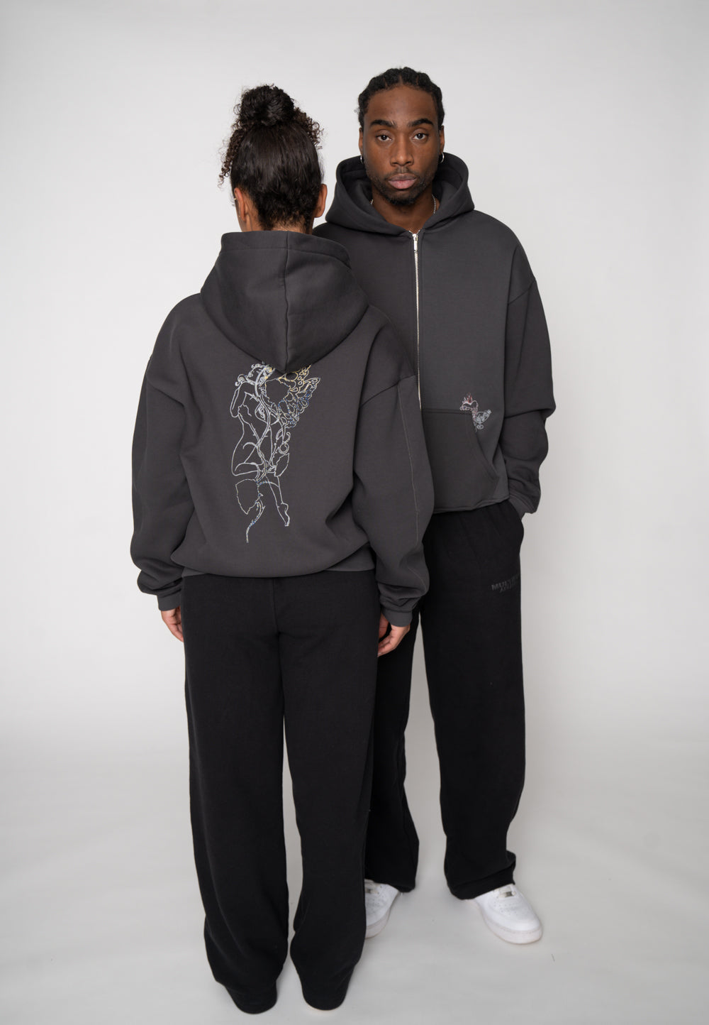 Multiply Apparel Oversize Zip Hoodie FAIRY SKETCH Black Soda Washed – weitere Ansicht 5