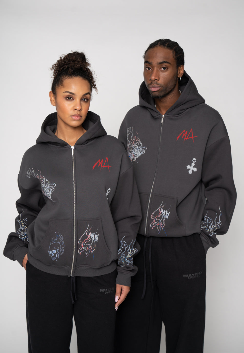 Multiply Apparel Oversize Zip Hoodie MA SKETCH Black Soda Washed – weitere Ansicht 4