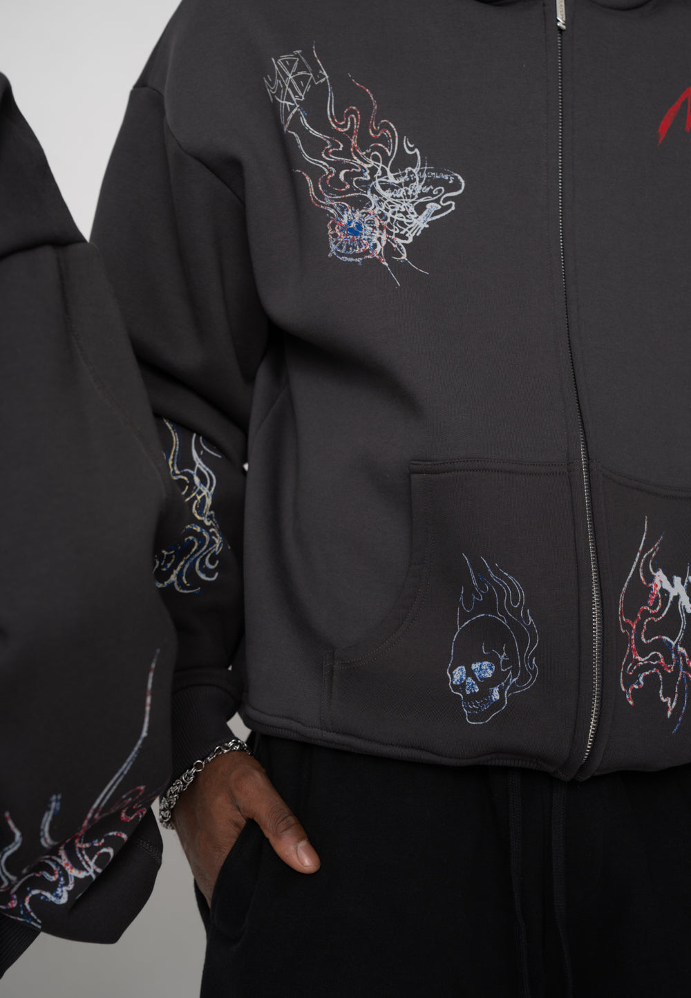 Oversize Zip Hoodie MA SKETCH Black Soda Washed