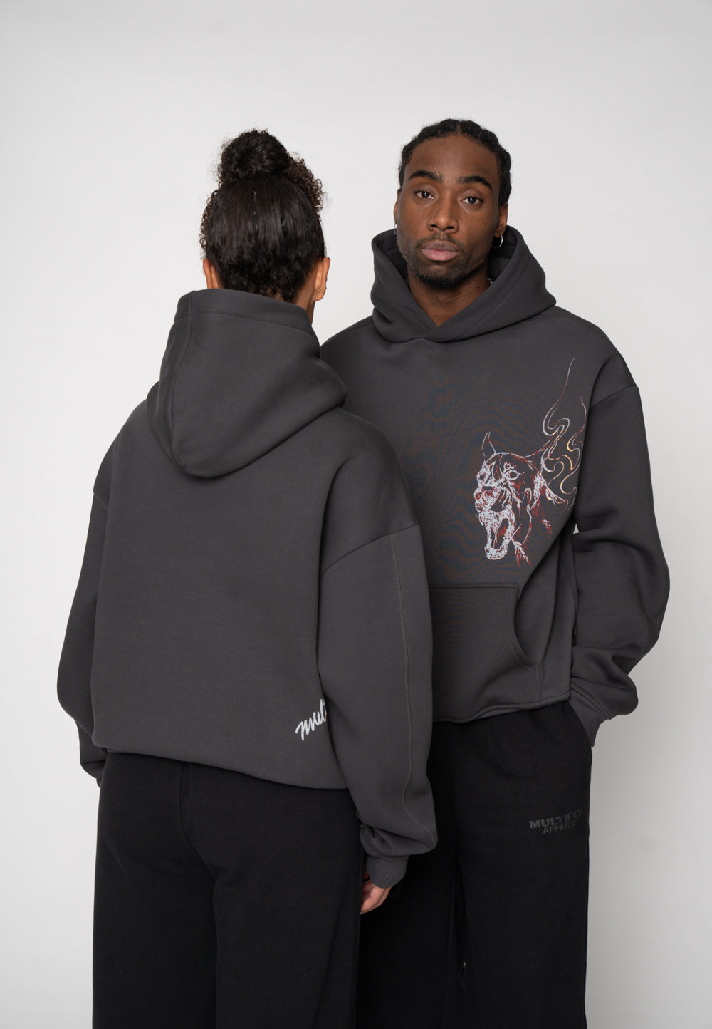 Multiply Apparel Oversize Hoodie DOG SKETCH Black Soda Washed – weitere Ansicht 5