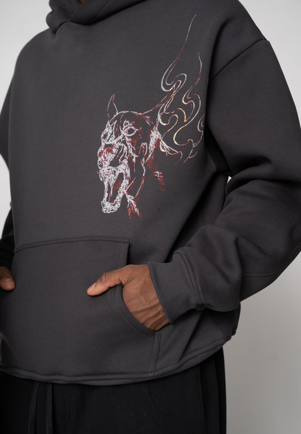 Oversize Hoodie DOG SKETCH  Black Soda Washed