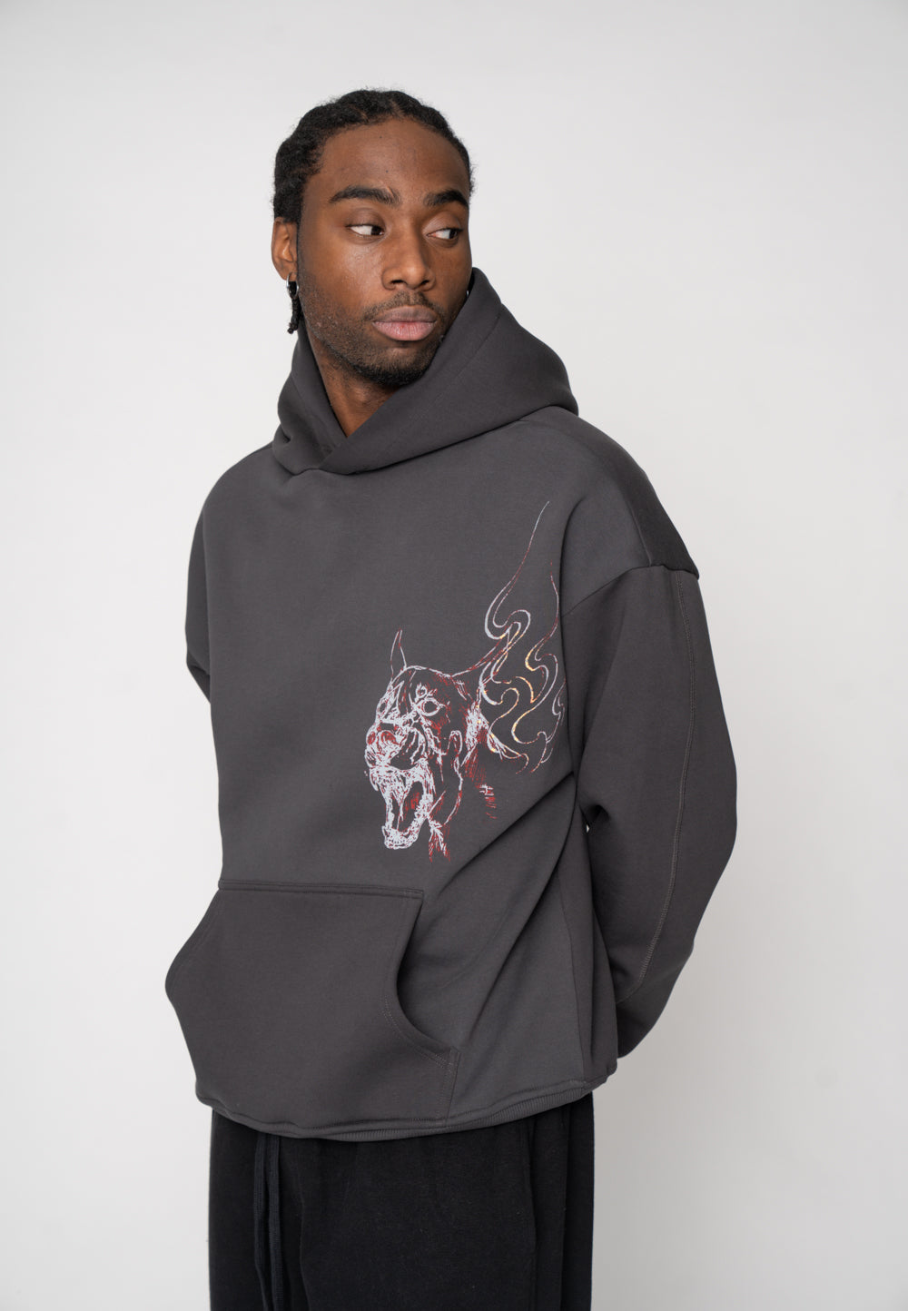 Multiply Apparel Oversize Hoodie DOG SKETCH Black Soda Washed – weitere Ansicht 7