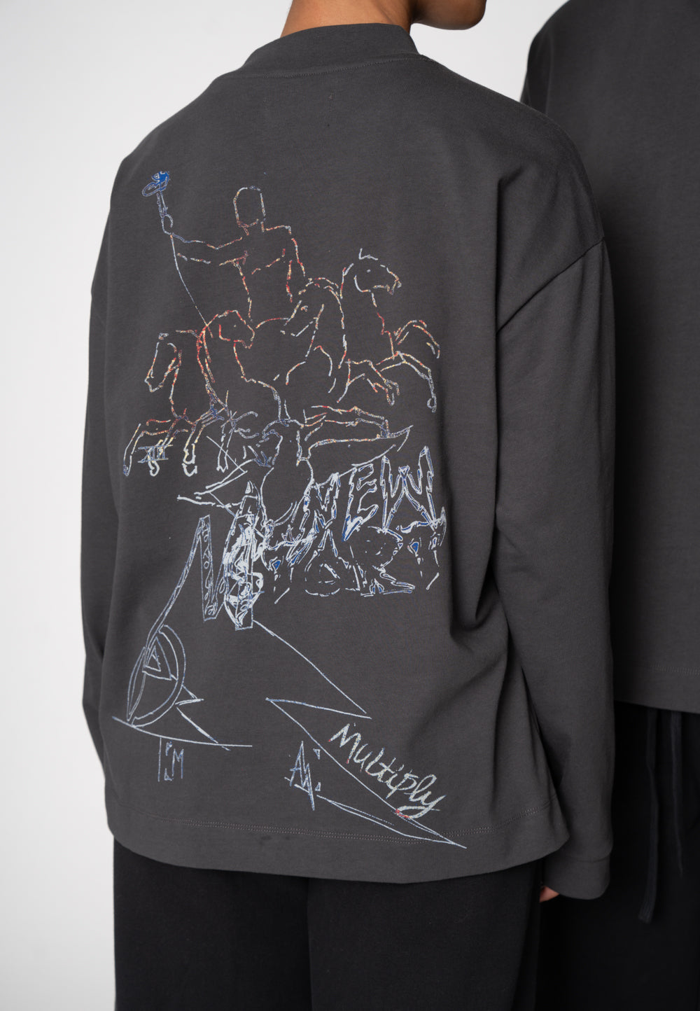 Oversize Longsleeve HORSE SKETCH Black Soda Washed