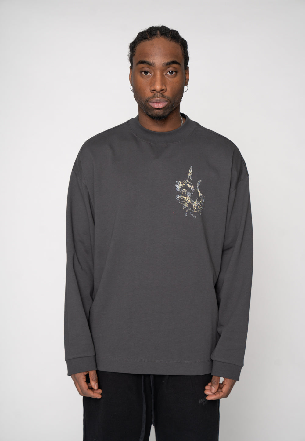 Multiply Apparel Oversize Longsleeve HORSE SKETCH Black Soda Washed – weitere Ansicht 6