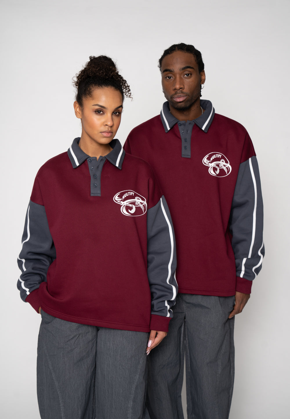 Multiply Apparel Oversize Sweatshirt Polo RAD Maroon Red – weitere Ansicht 4