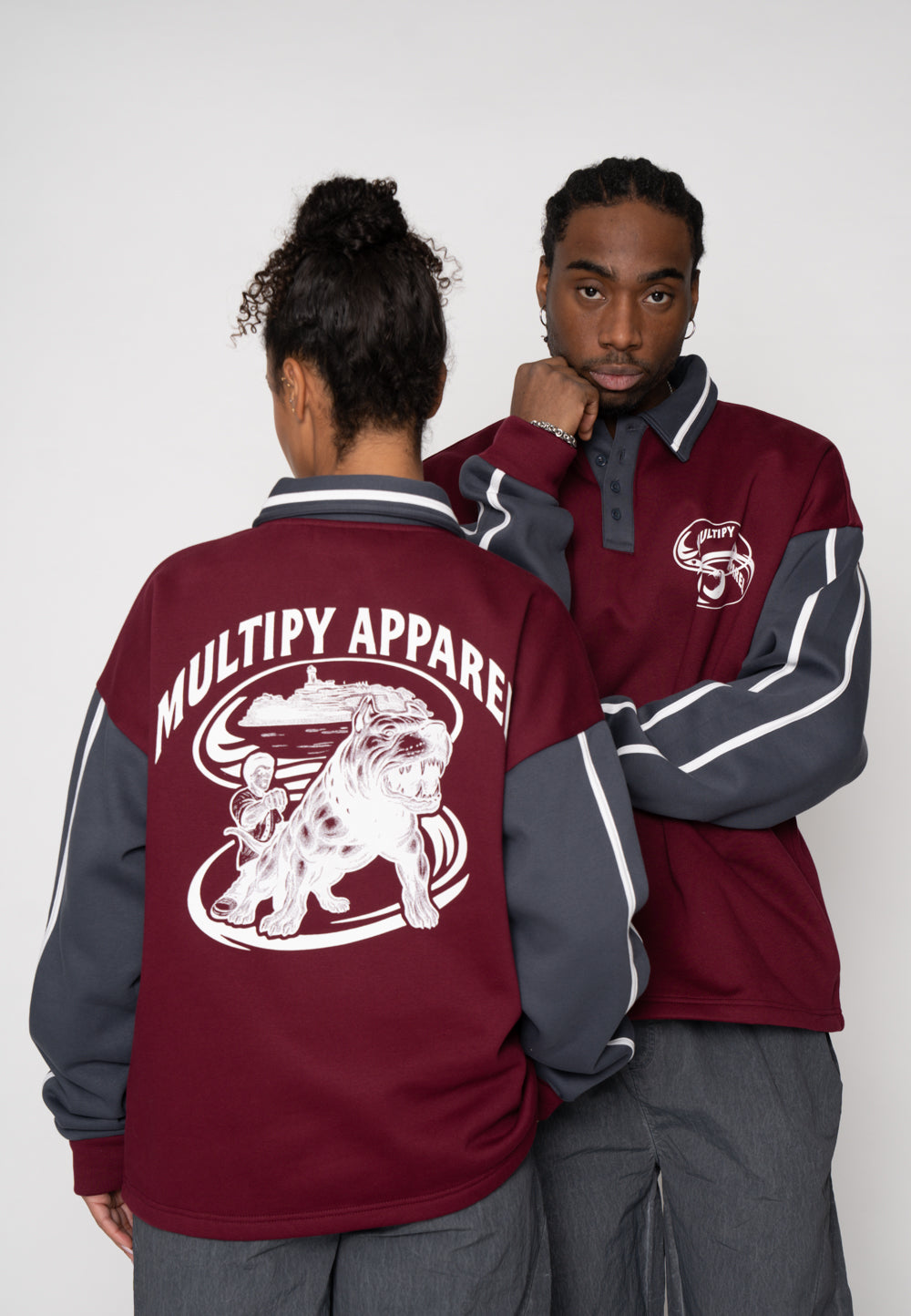 Multiply Apparel Oversize Sweatshirt Polo RAD Maroon Red – Frontalansicht