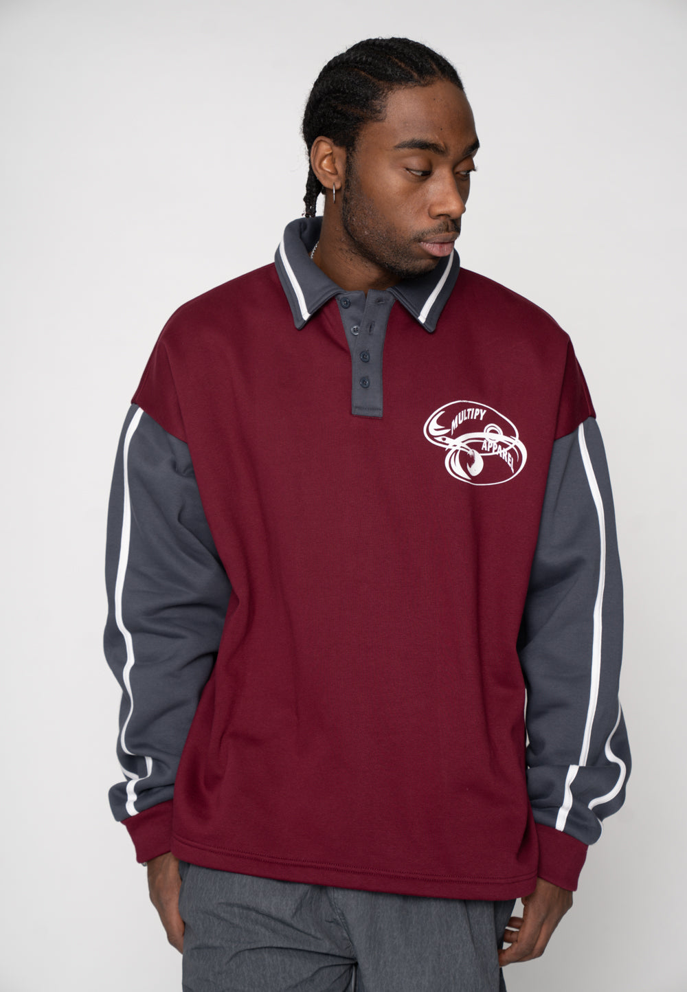 Multiply Apparel Oversize Sweatshirt Polo RAD Maroon Red – weitere Ansicht 7