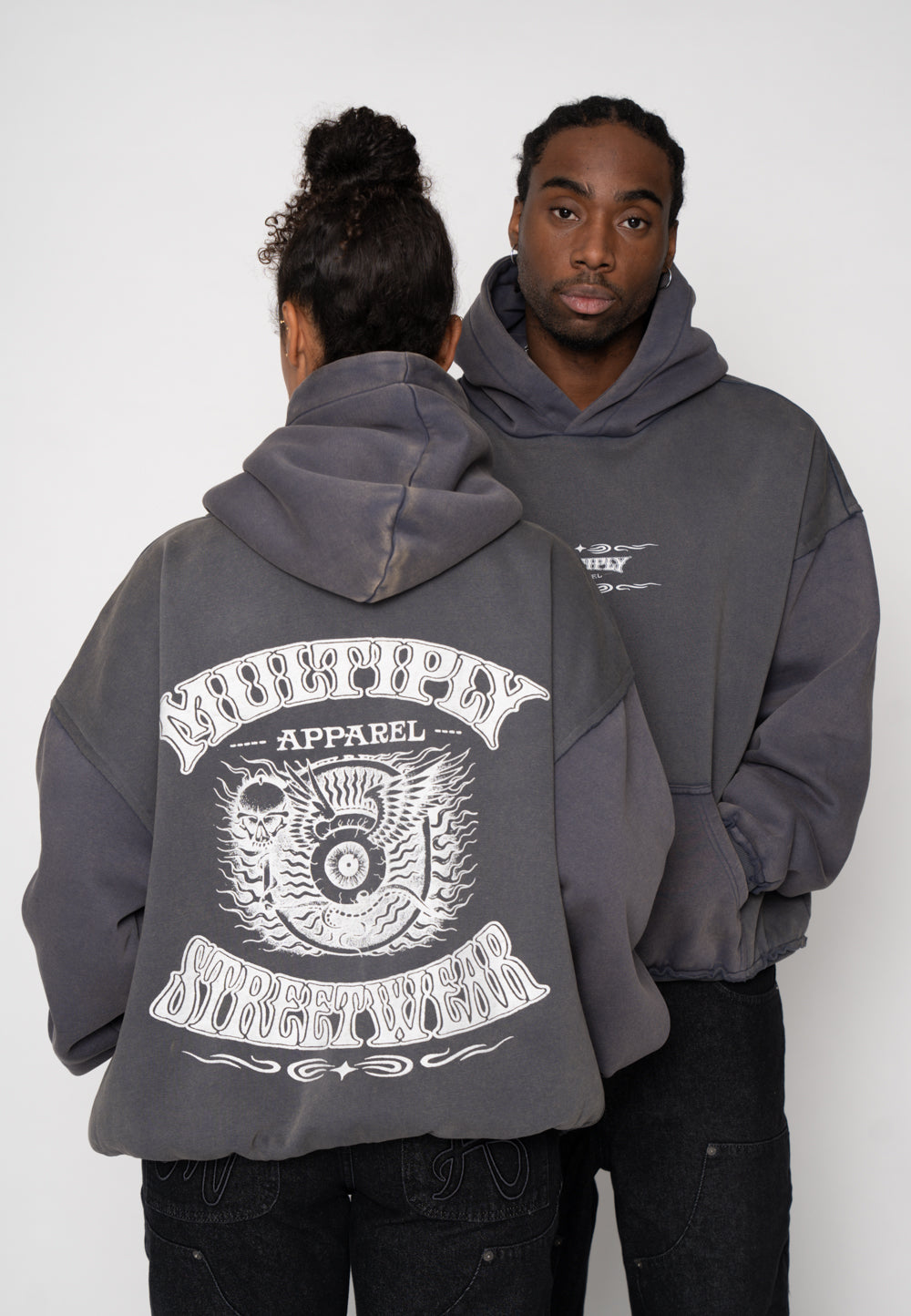 Multiply Apparel Oversize Hoodie WESTERN Ombre Blue – Frontalansicht