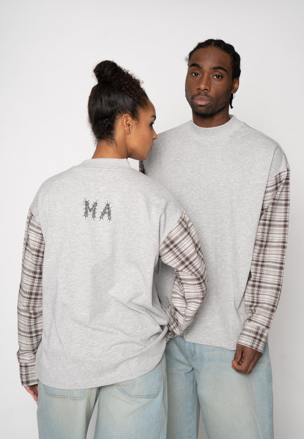 Multiply Apparel Oversize Longsleeve SHACKLE Grey Melange – Frontalansicht