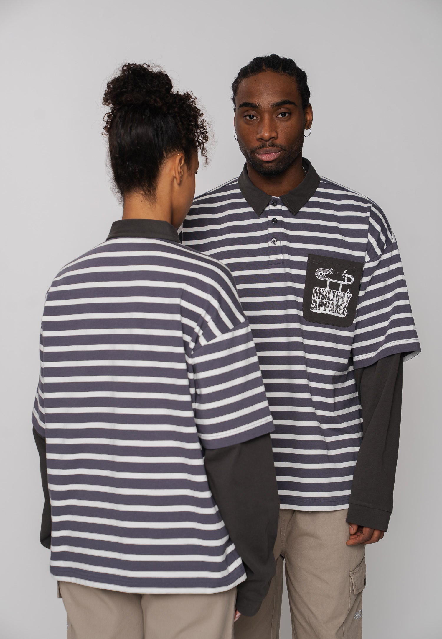 Oversize Longsleeve Polo STREAK Black Soda Washed