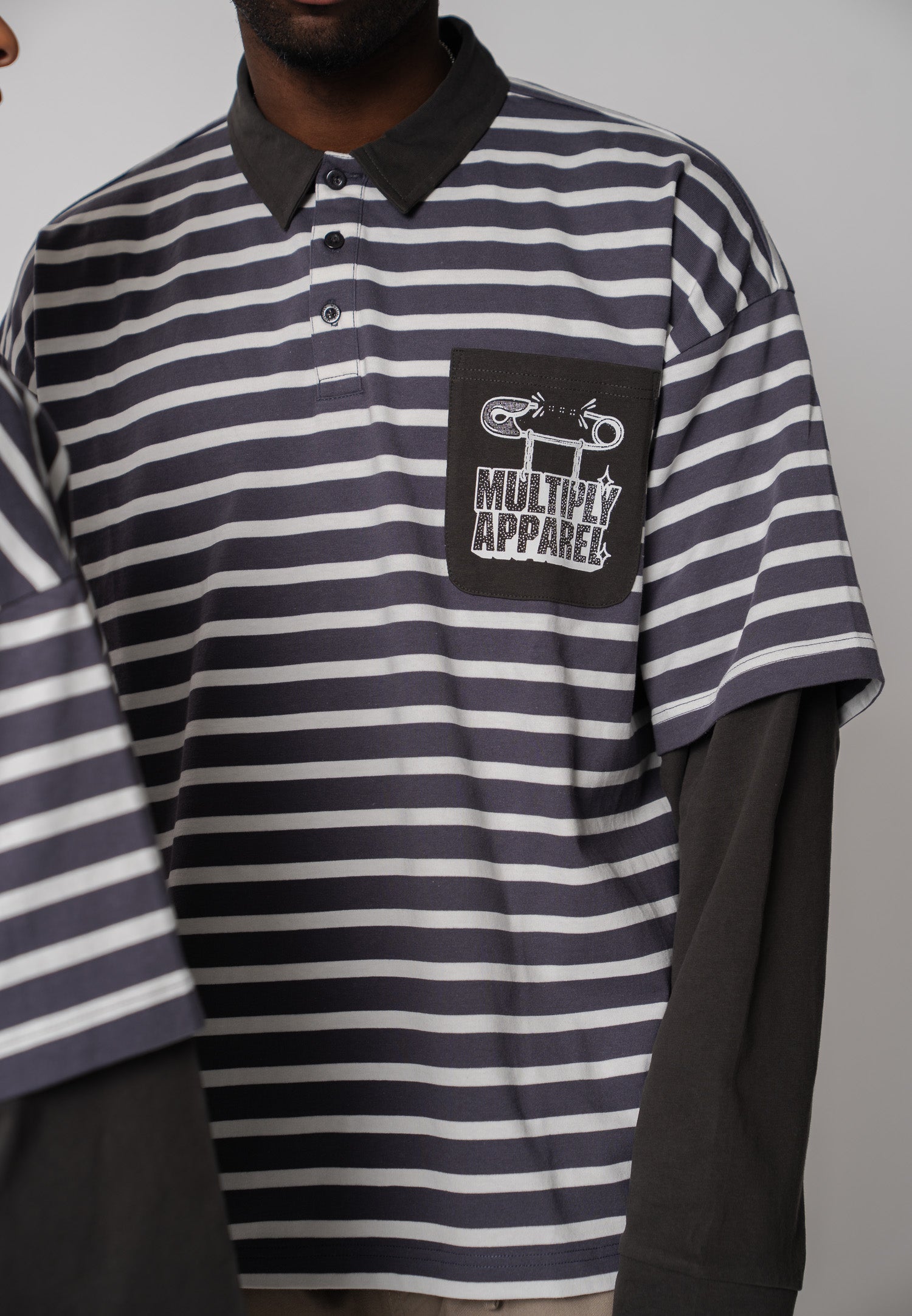 Oversize Longsleeve Polo STREAK Black Soda Washed