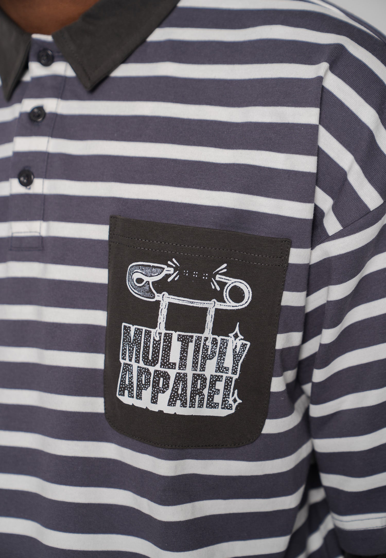 Oversize Longsleeve Polo STREAK Black Soda Washed