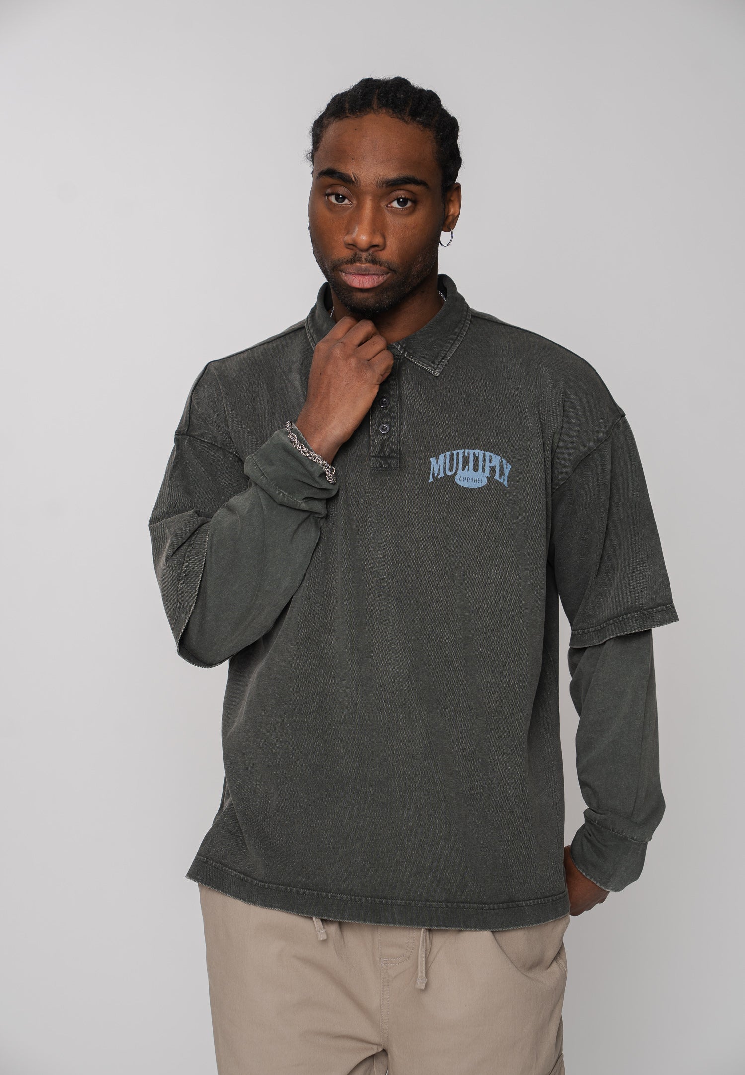 Multiply Apparel Oversize Longsleeve WORLDWIDE Black Soda Washed – weitere Ansicht 5