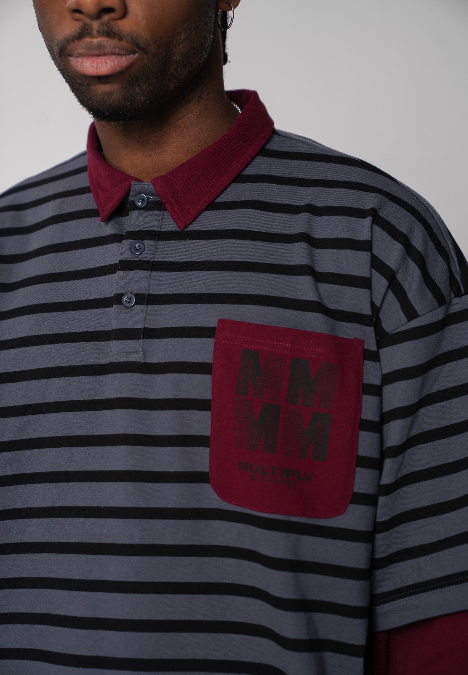 Multiply Apparel Oversize Longsleeve Polo DIVISION Maroon Red – weitere Ansicht 2