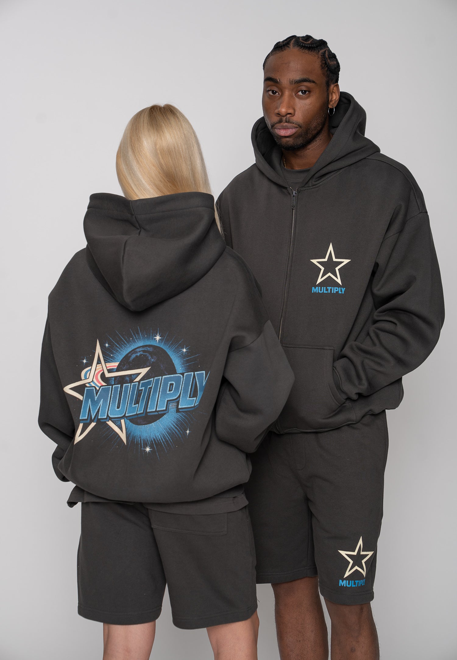Multiply Apparel Zip Hoodie MULTI-VERSE Phantom Washed – Frontalansicht