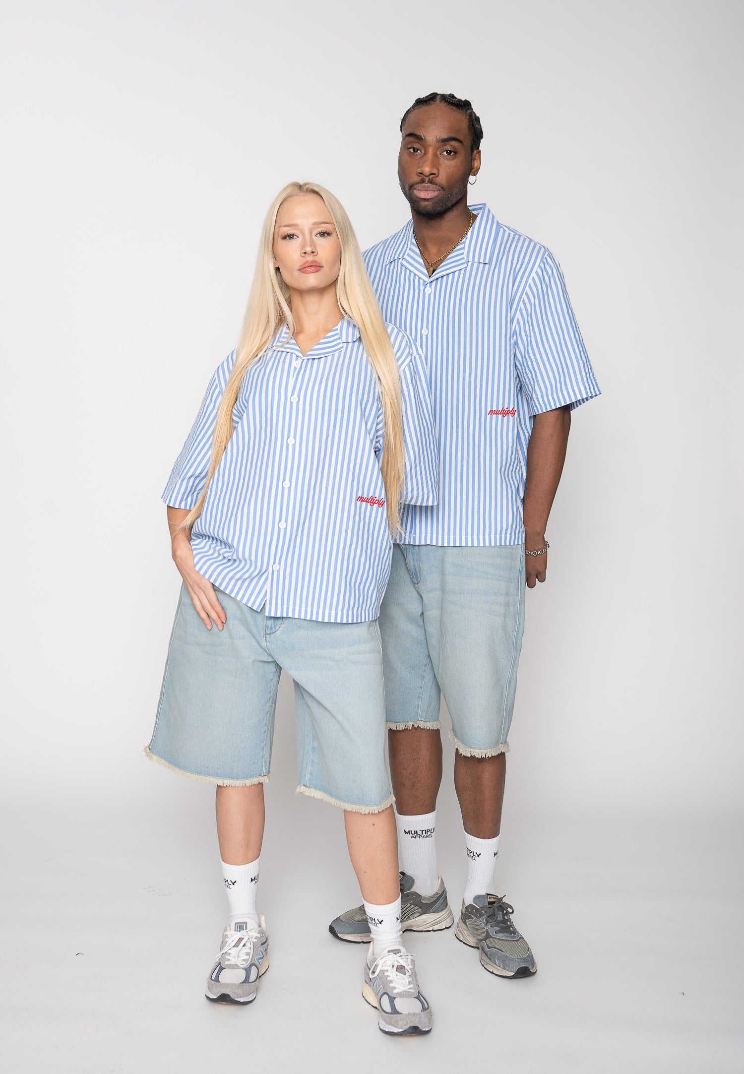 Multiply Apparel Short Sleeve Shirt STRIPED Baby Blue – weitere Ansicht 3