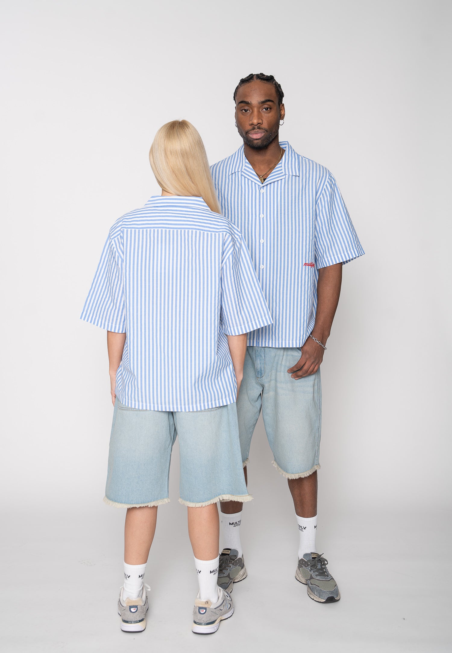 Multiply Apparel Short Sleeve Shirt STRIPED Baby Blue – weitere Ansicht 4
