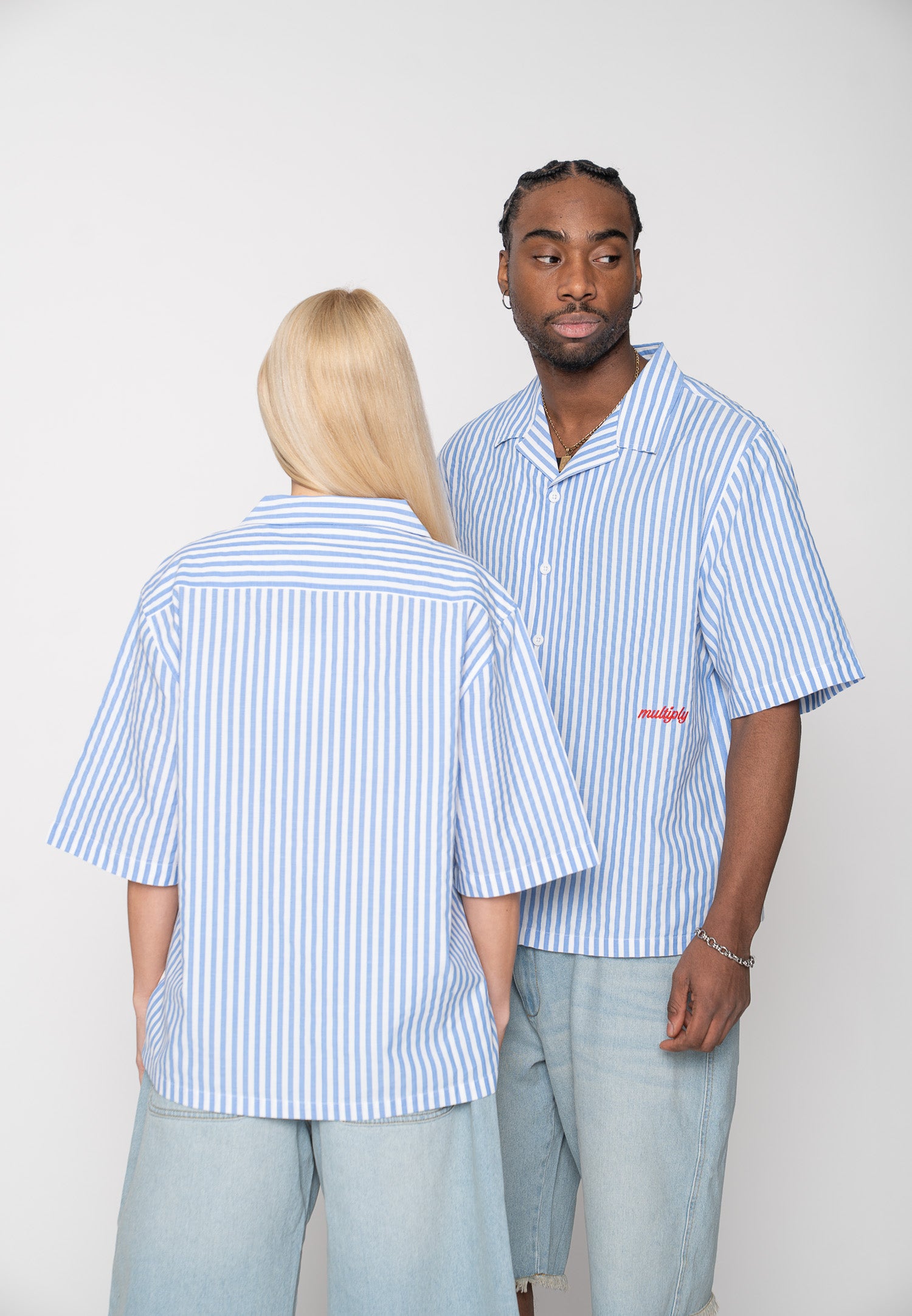 Multiply Apparel Short Sleeve Shirt STRIPED Baby Blue – weitere Ansicht 2