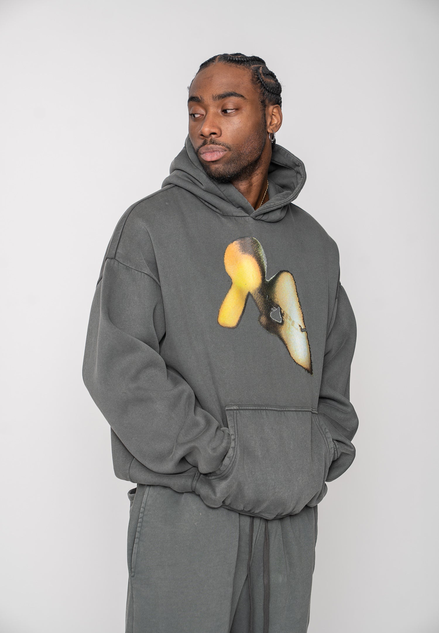 Oversized Hoodie DOG SKETCH Black Soda Washed